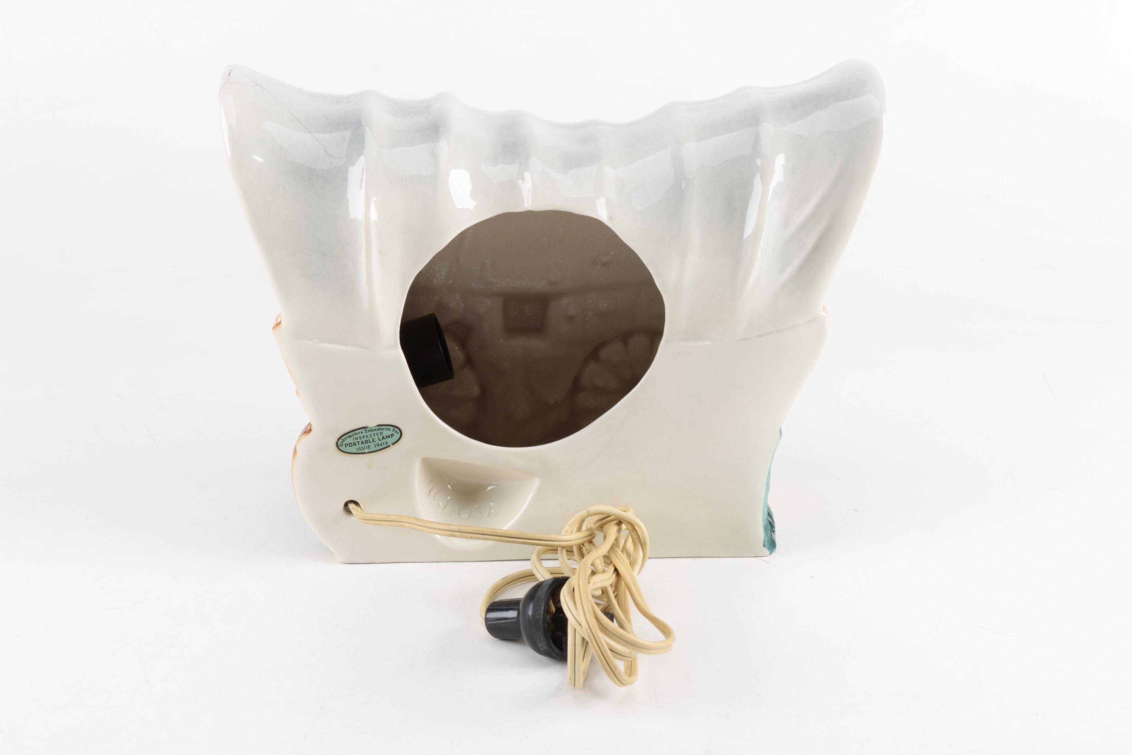 Vintage Ceramic Conestoga Wagon Accent Lamp