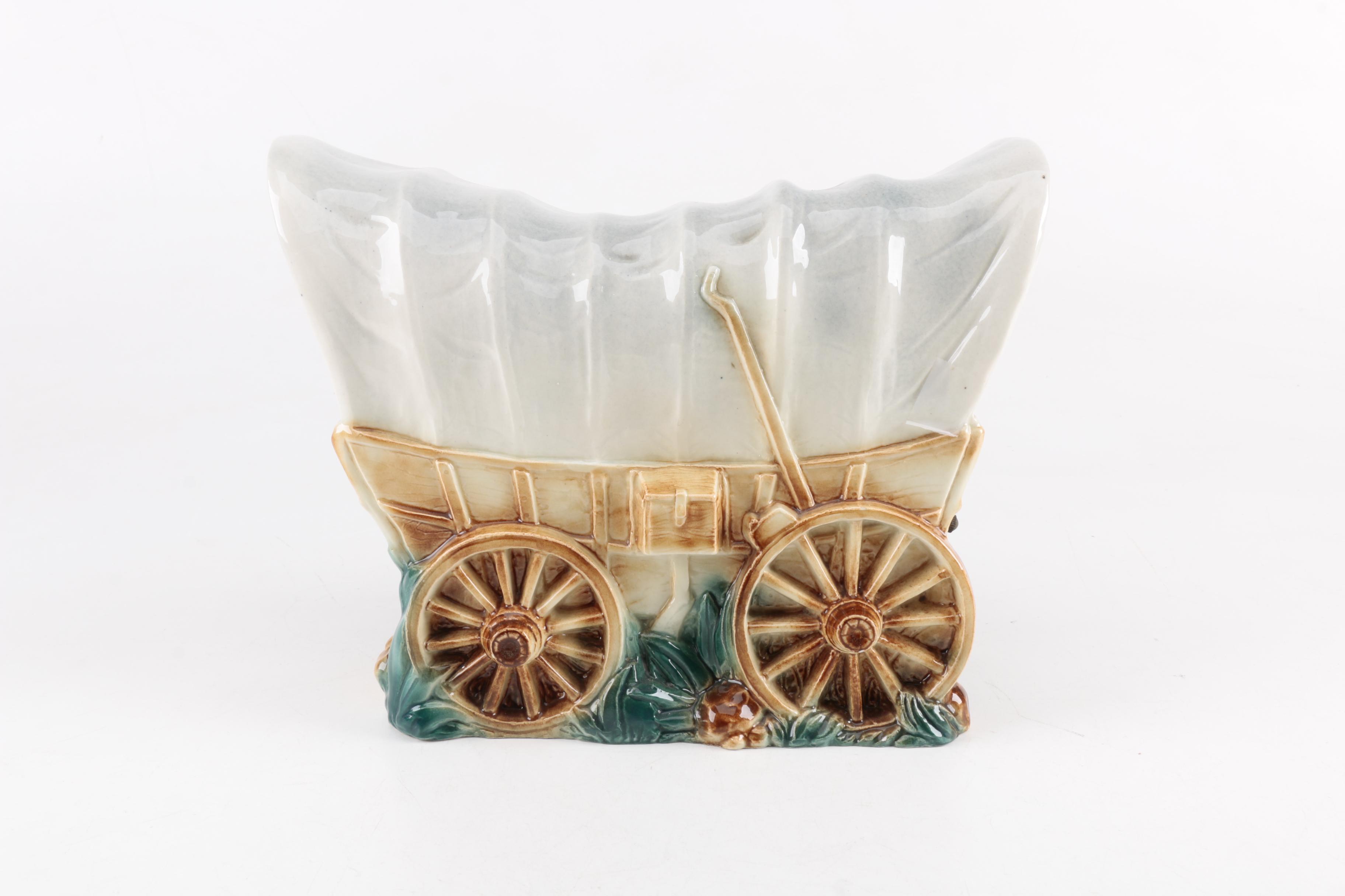 Vintage Ceramic Conestoga Wagon Accent Lamp