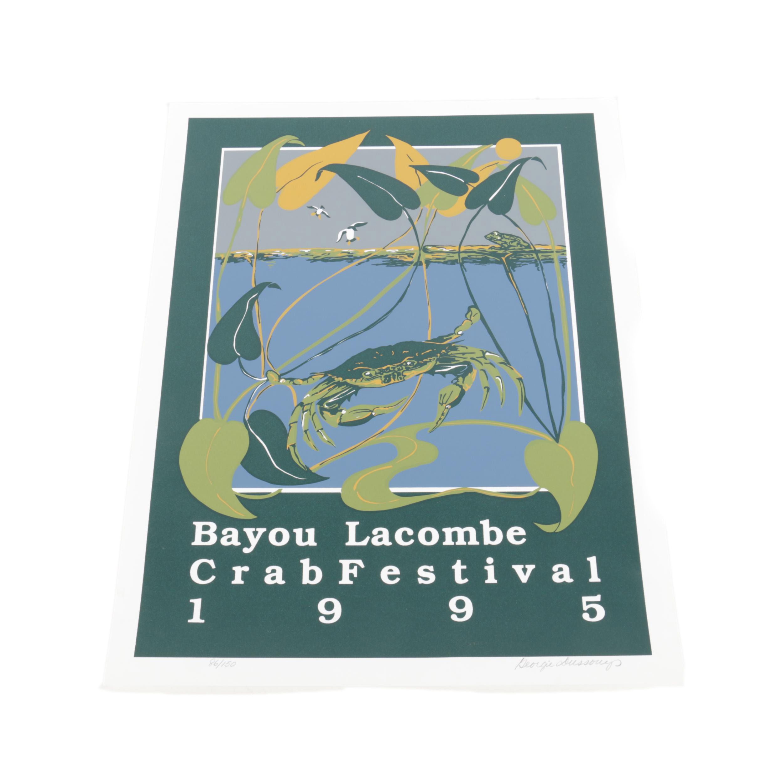 Georgie Dussouy 1995 Limited Edition Lacombe Crab Festival Serigraph Poster