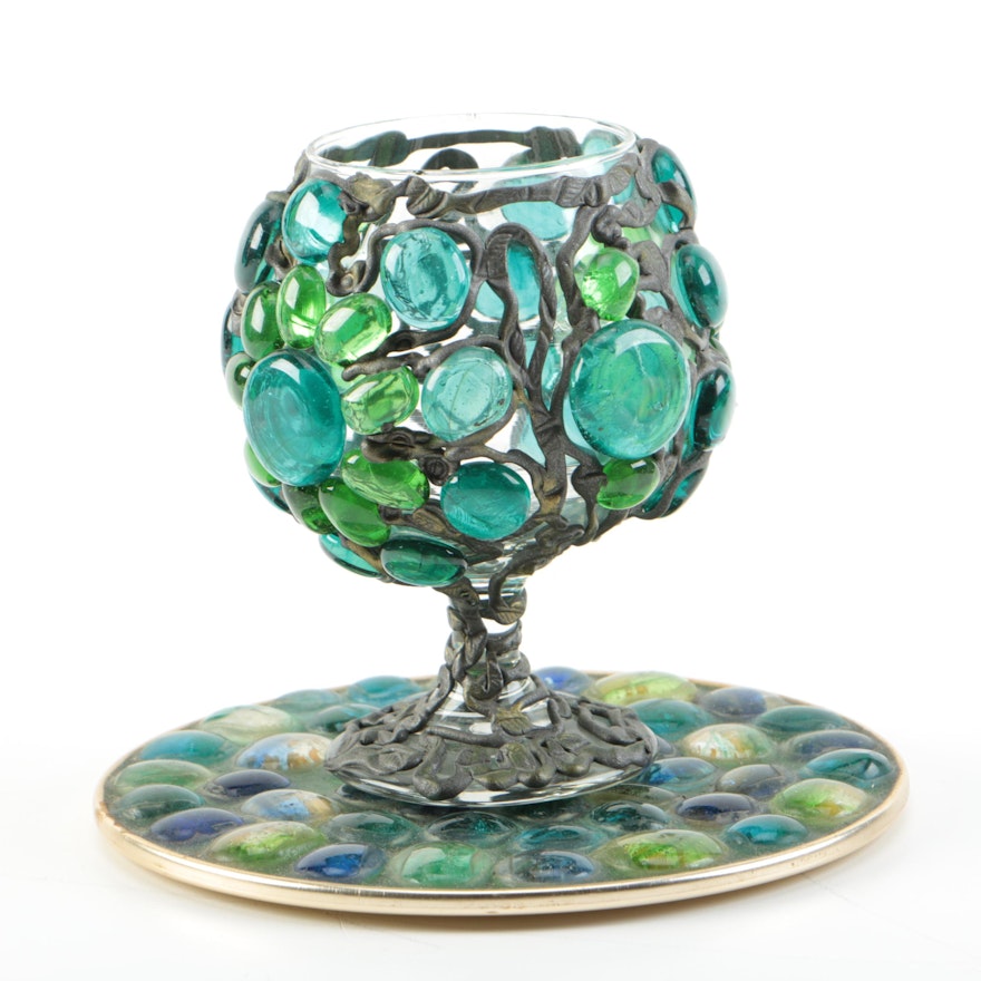 Mosaic Glass Goblet and Decorative Plate