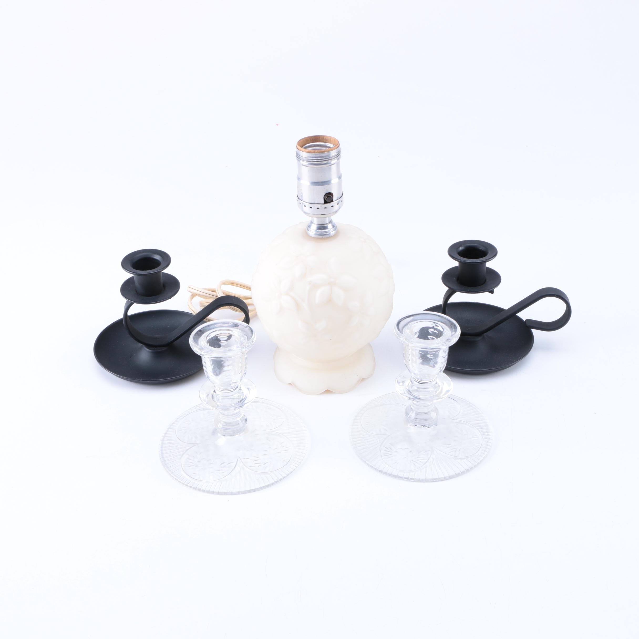 Embossed Glass Lamp and Candle Holder Collection