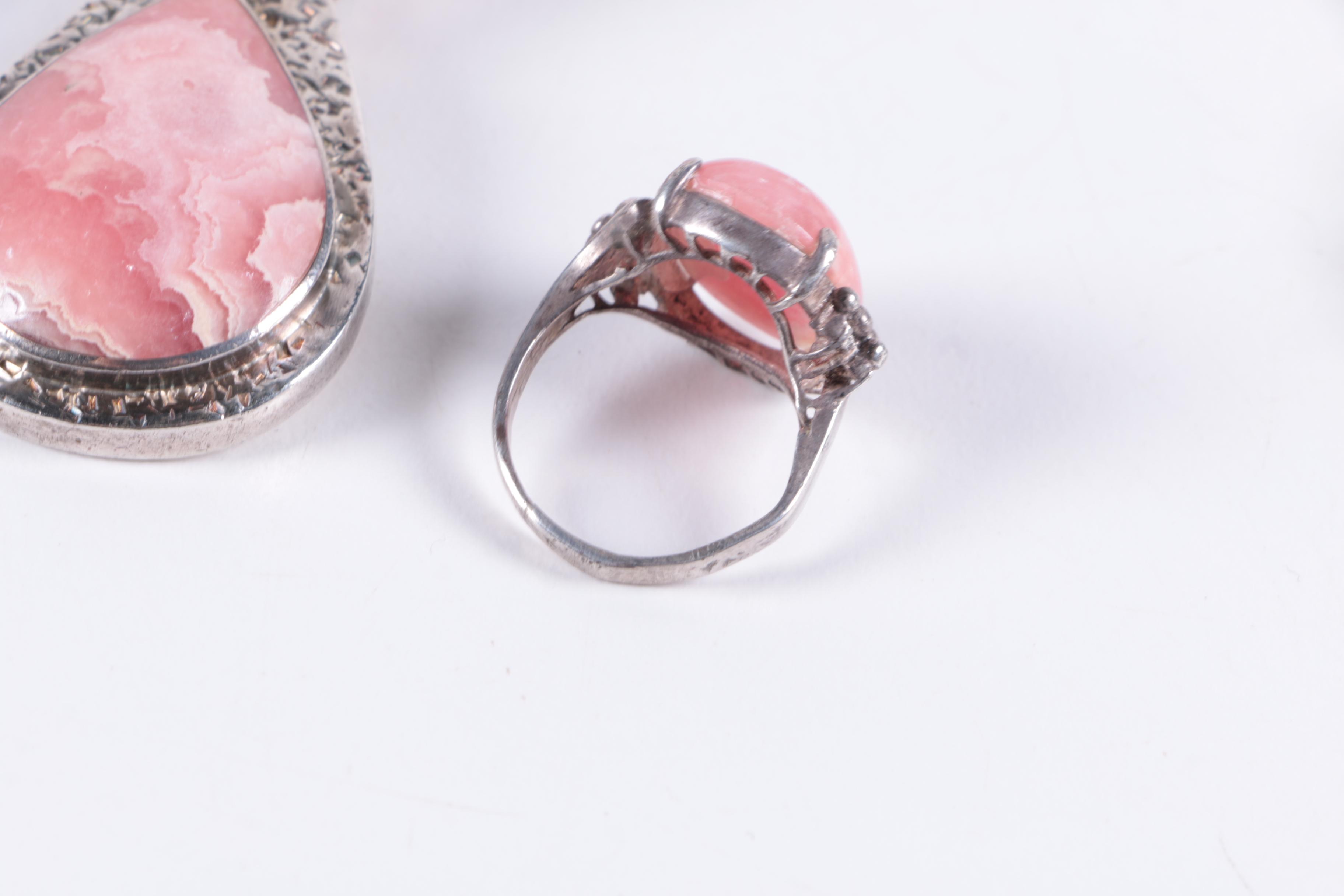 Pair of Sterling Silver Necklaces and Ring Including Jadeite