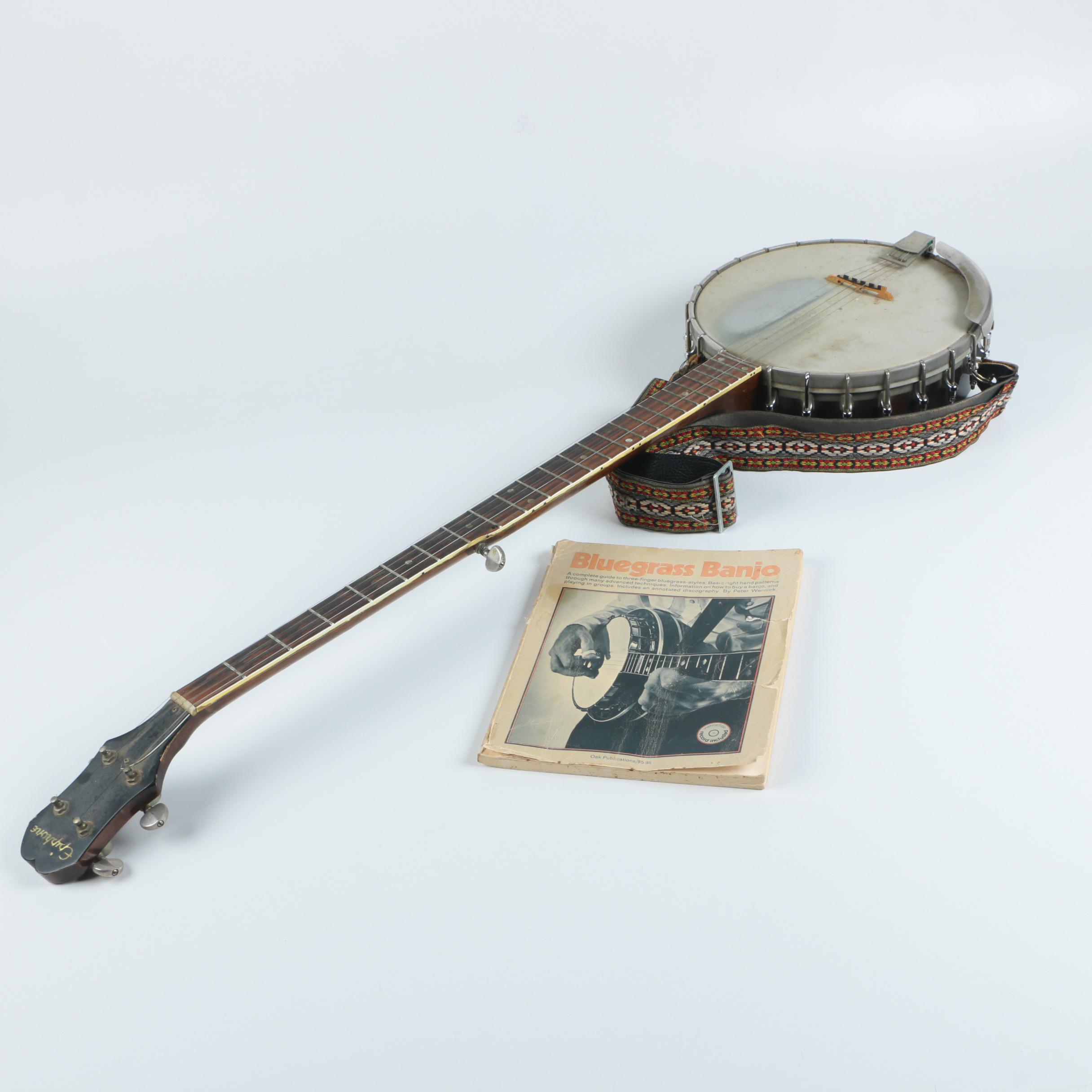 Vintage Epiphone Long Neck Banjo and Sheet Music