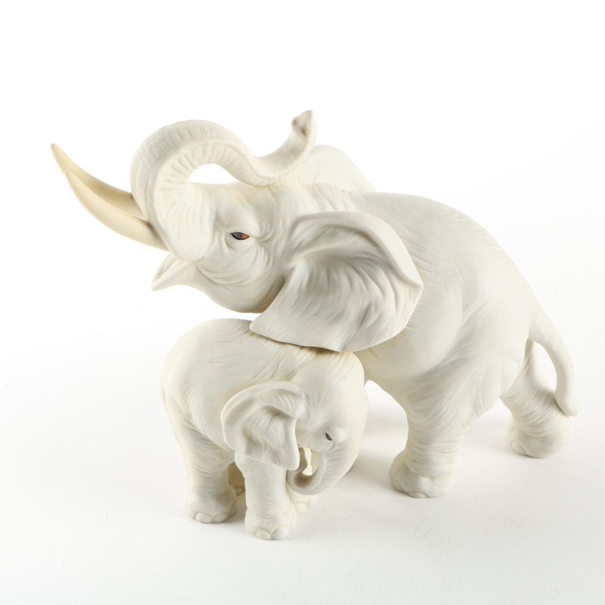 Andrea by Sadek Porcelain Mother and Baby Elephant Figurine