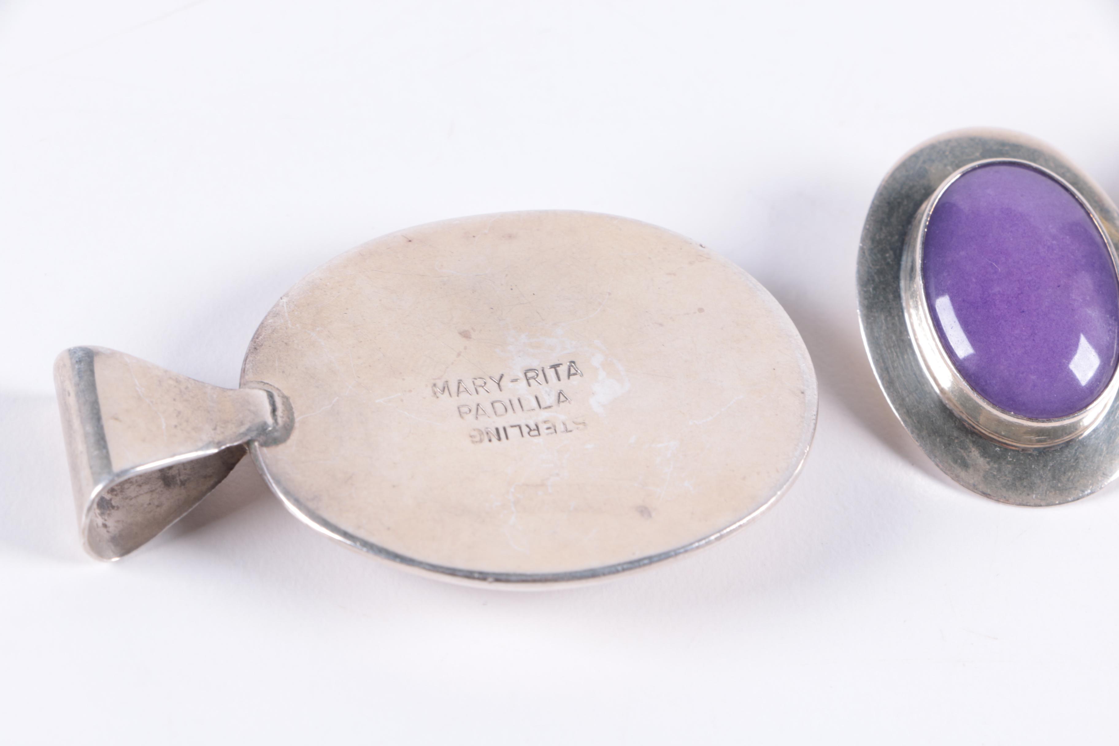Sterling Silver Pendants and Earrings Including Mary Rita Padilla