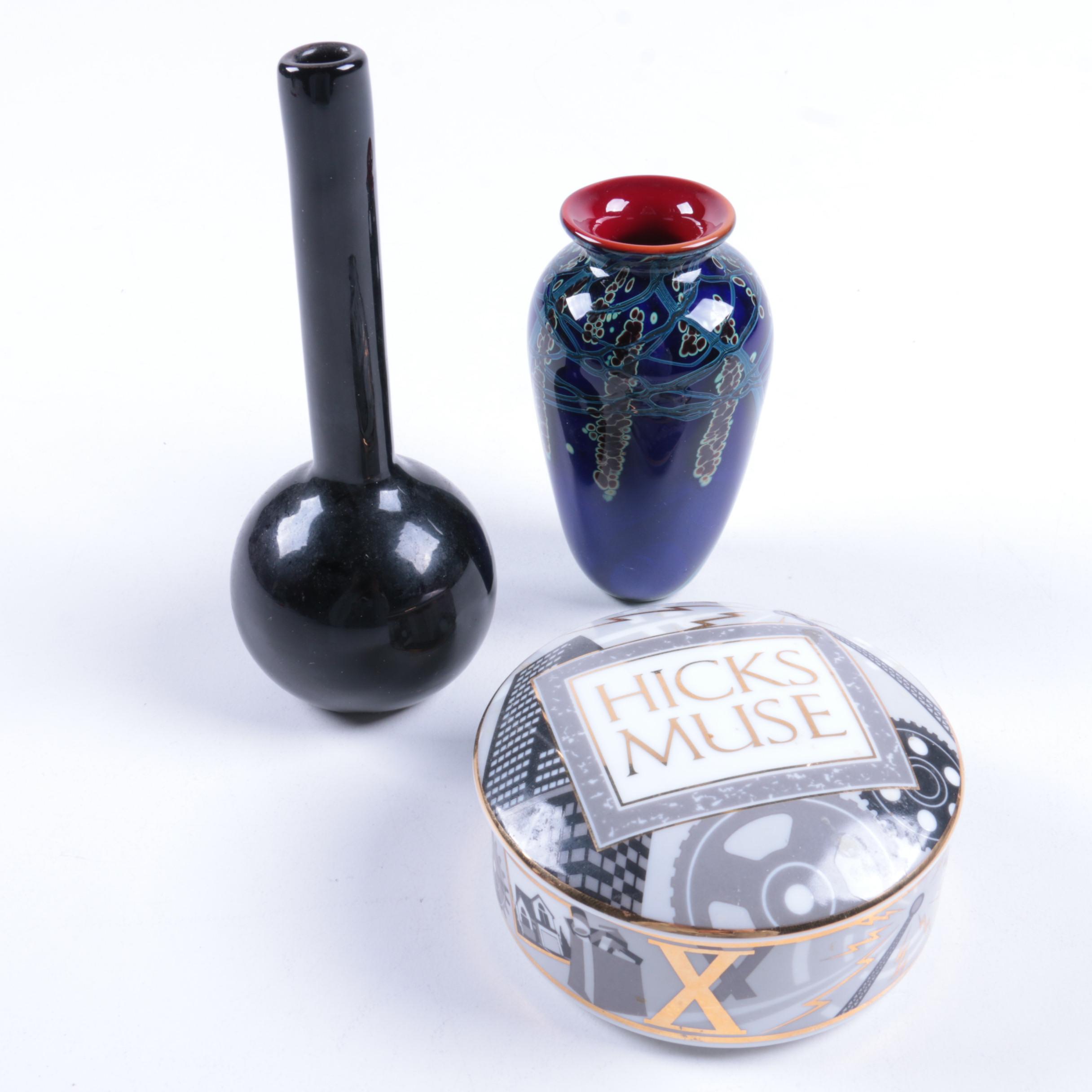 Tiffany Jar and R. Satava Signed Glass Vase