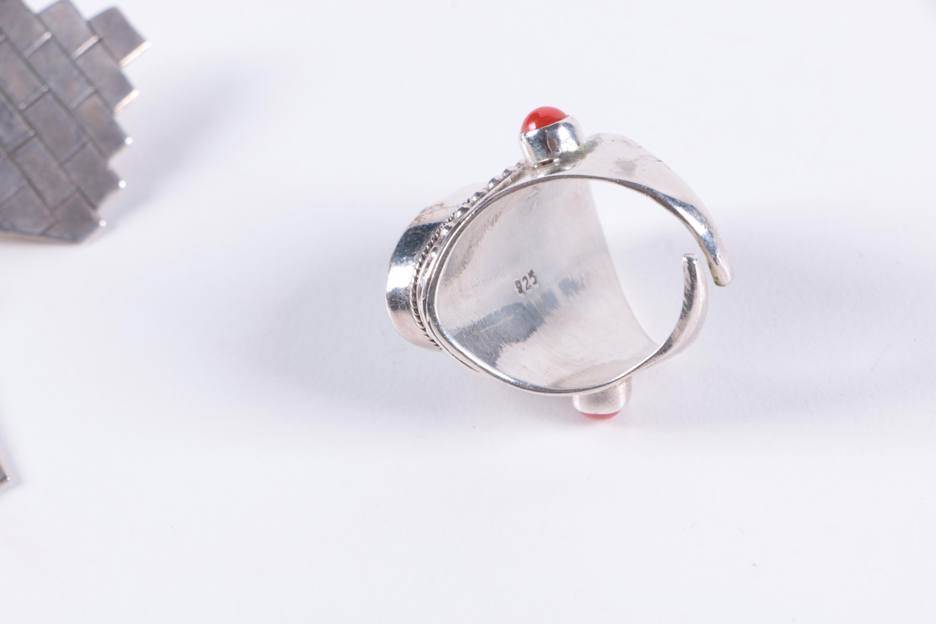 Native American Style Sterling Silver Earrings and Ring Including Joann Alarid