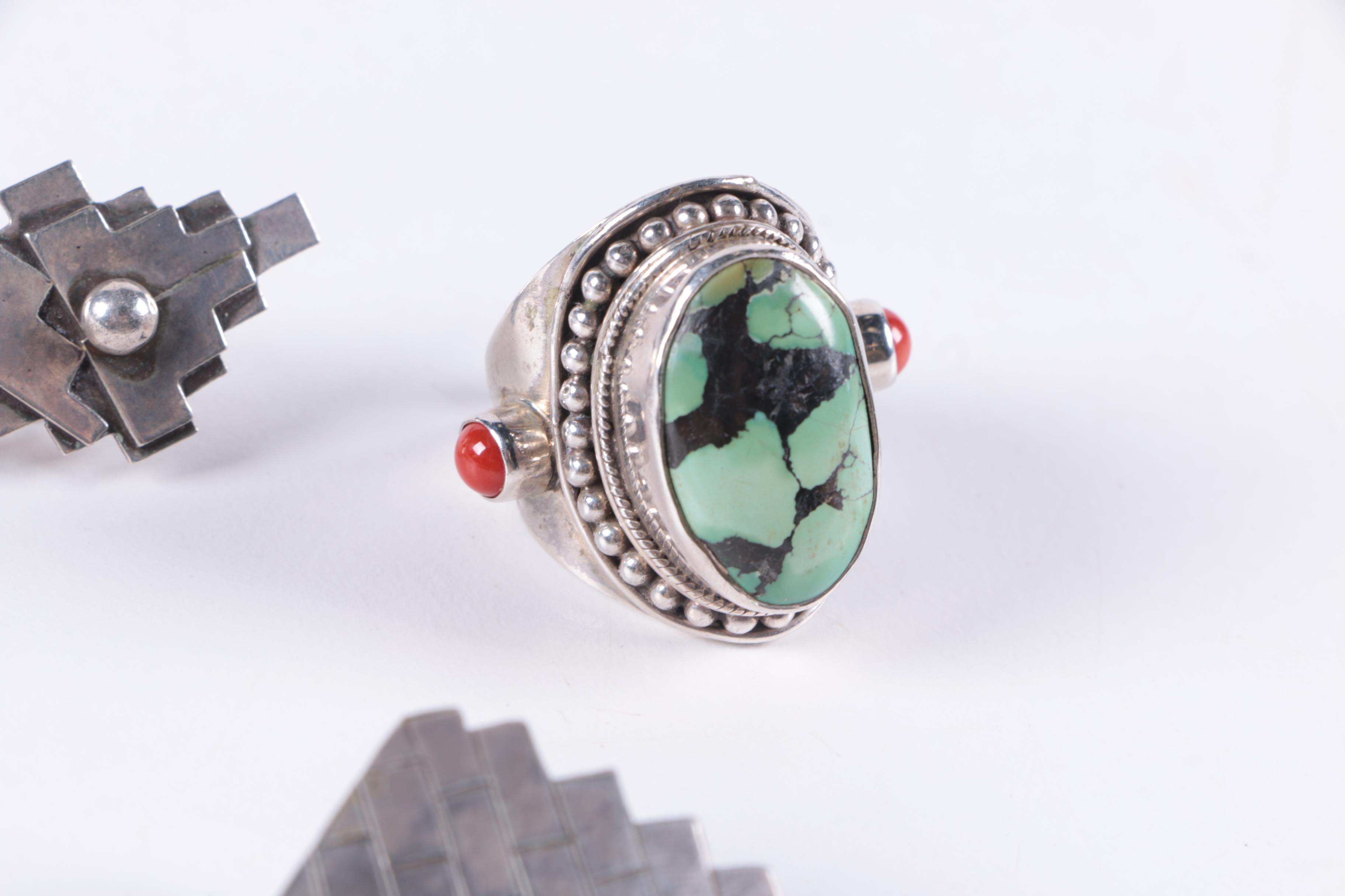 Native American Style Sterling Silver Earrings and Ring Including Joann Alarid