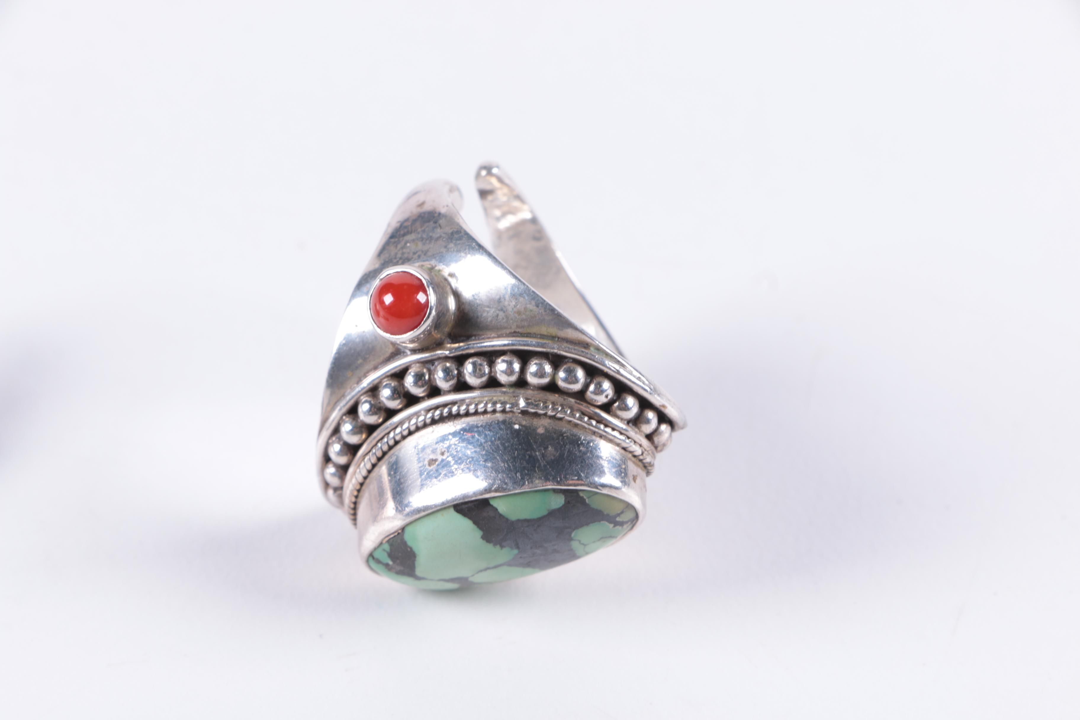 Native American Style Sterling Silver Earrings and Ring Including Joann Alarid