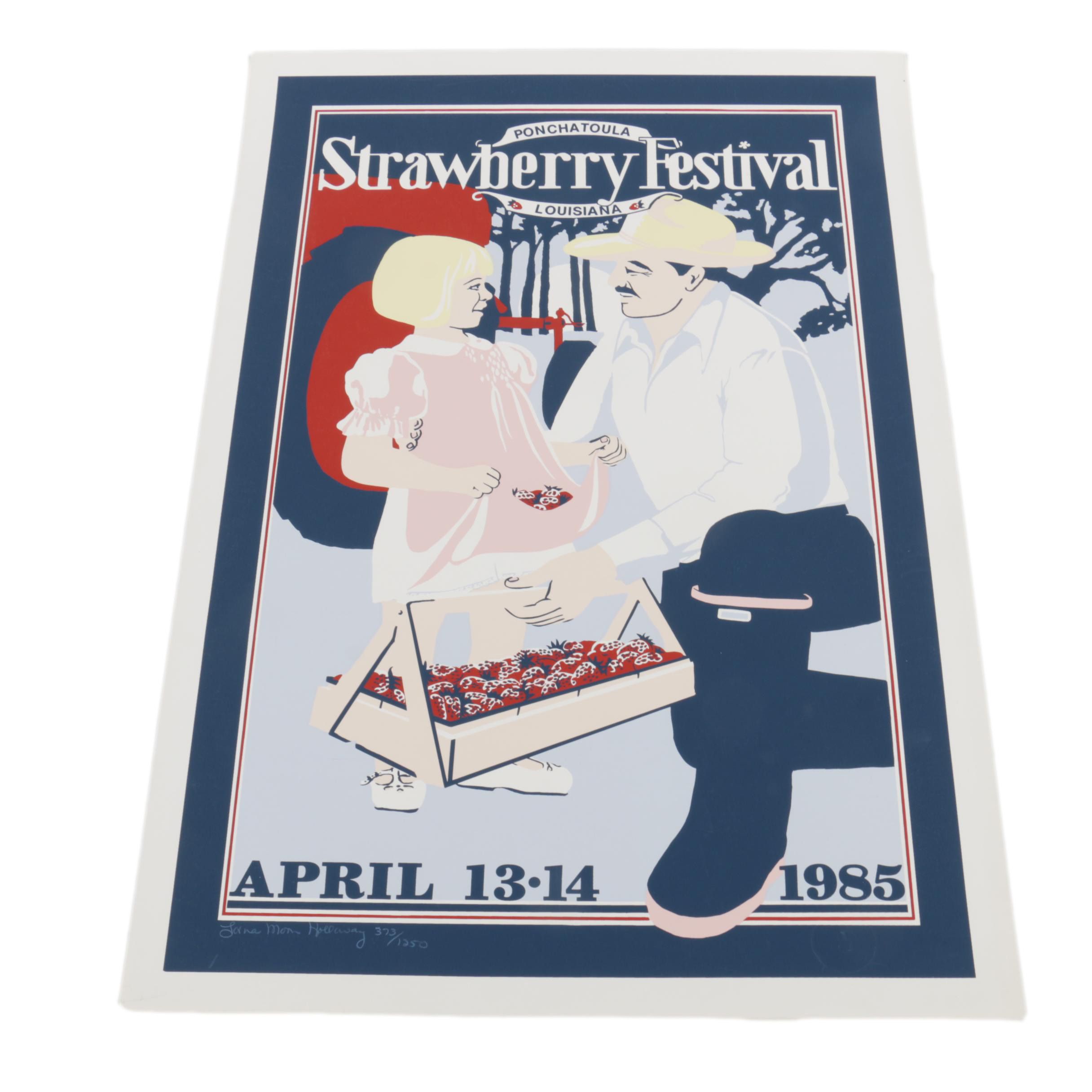 Holloway Limited Edition 1985 Ponchatoula Strawberry Festival Serigraph Poster
