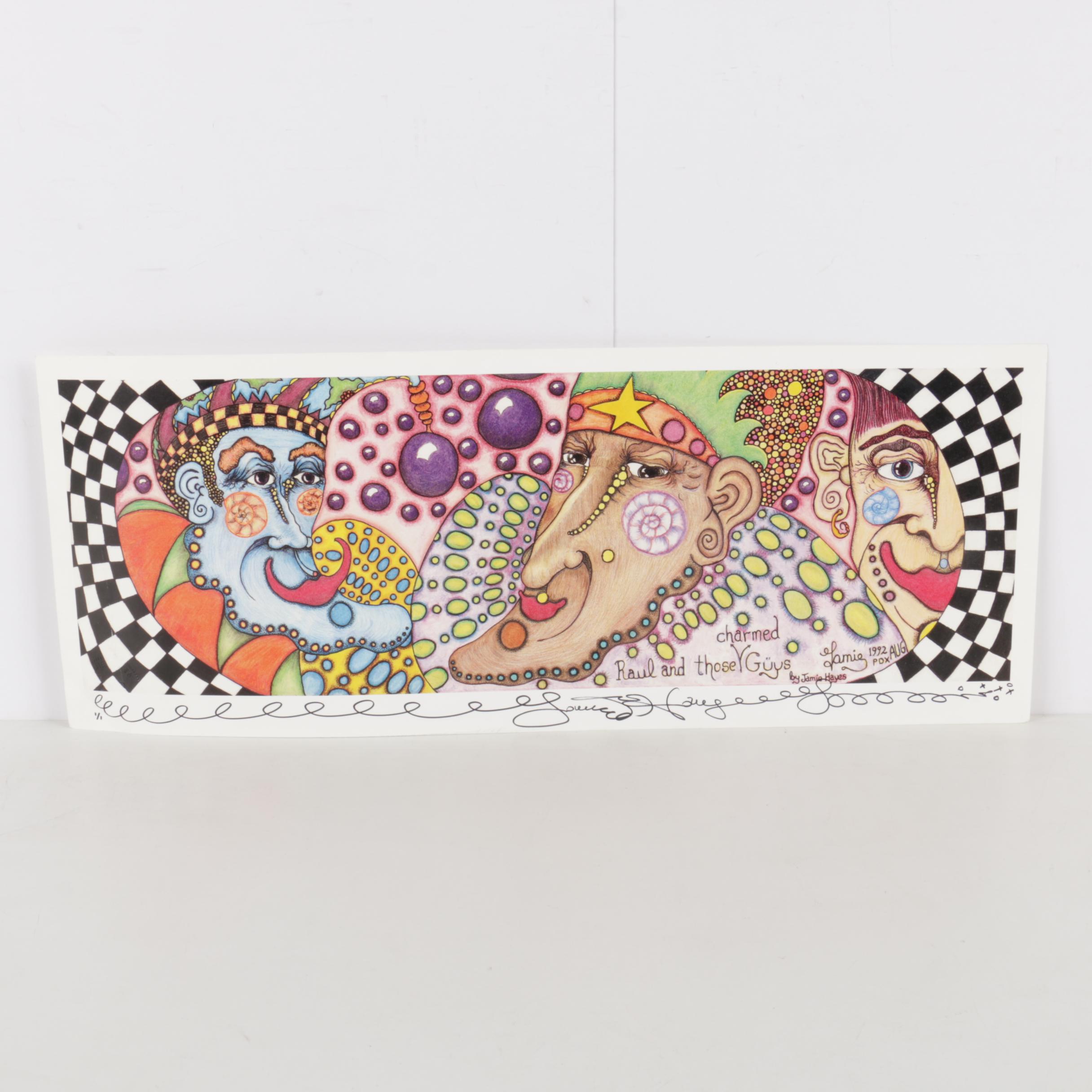 Three Jamie Hayes Limited Edition Mardis Gras Themed Offset Lithograph Prints