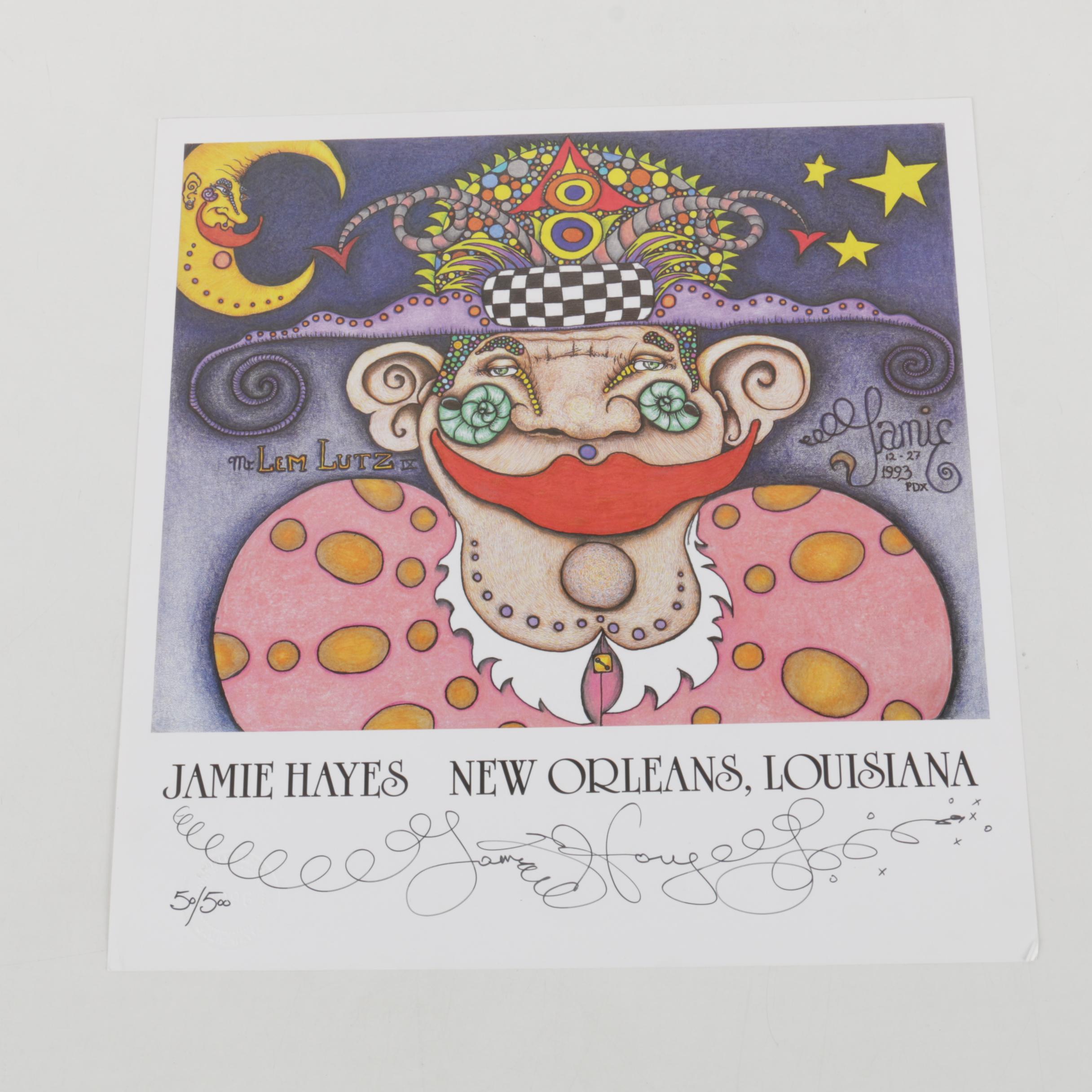 Three Jamie Hayes Limited Edition Mardis Gras Themed Offset Lithograph Prints