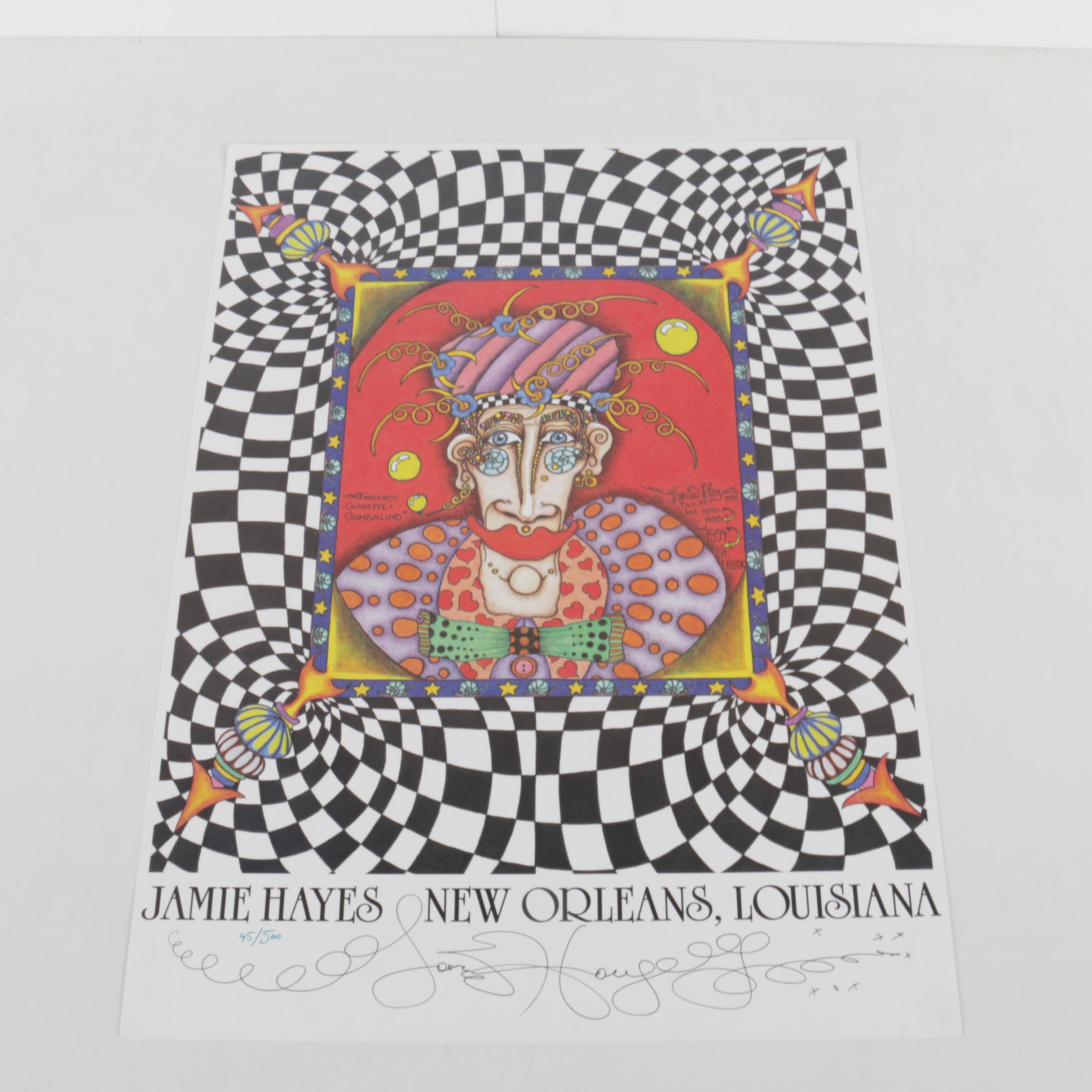 Three Jamie Hayes Limited Edition Mardis Gras Themed Offset Lithograph Prints