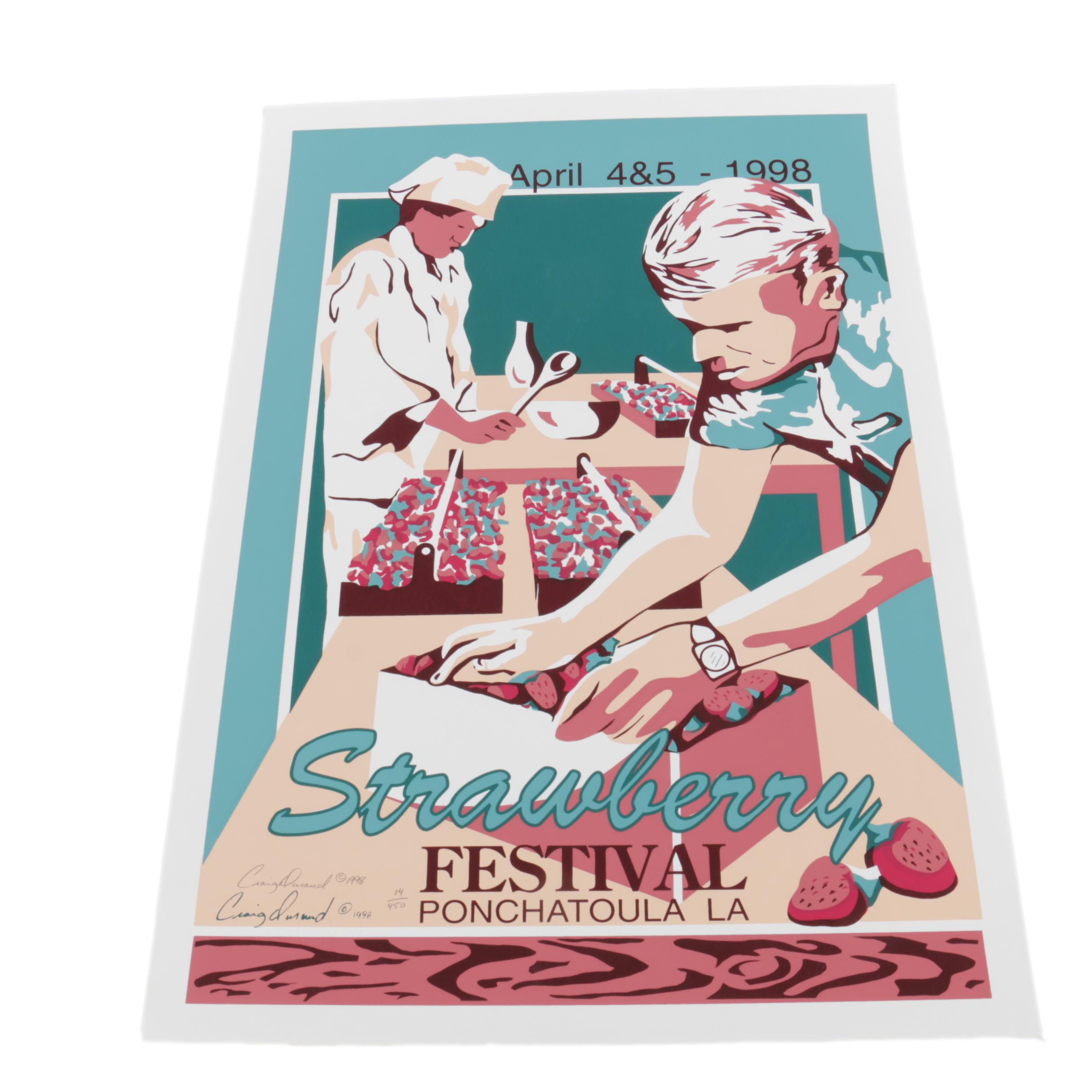 Durand Limited Edition 1998 Ponchatoula Strawberry Festival Serigraph Poster