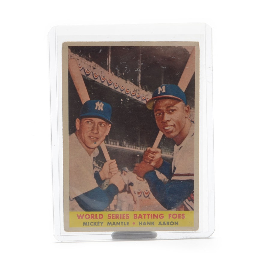 1957 Mantle Aaron "World Series Batting Foes" Topps Card