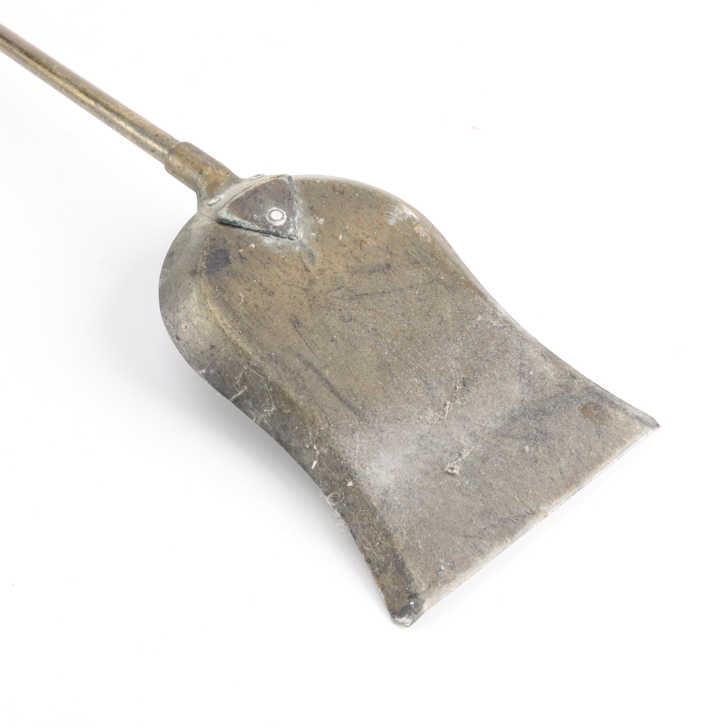 Brass-Tone and Gray Metal Fireplace Tool Set