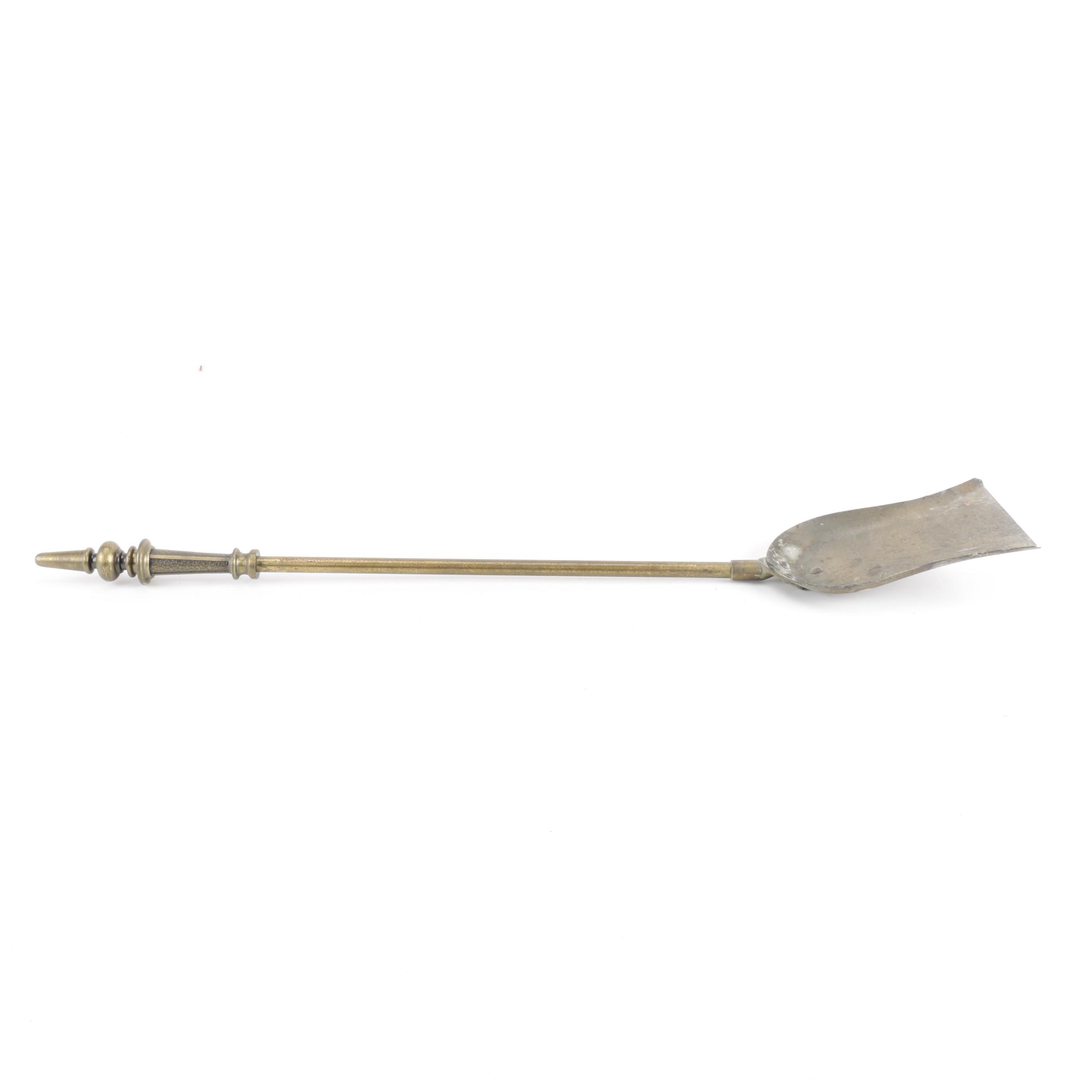 Brass-Tone and Gray Metal Fireplace Tool Set