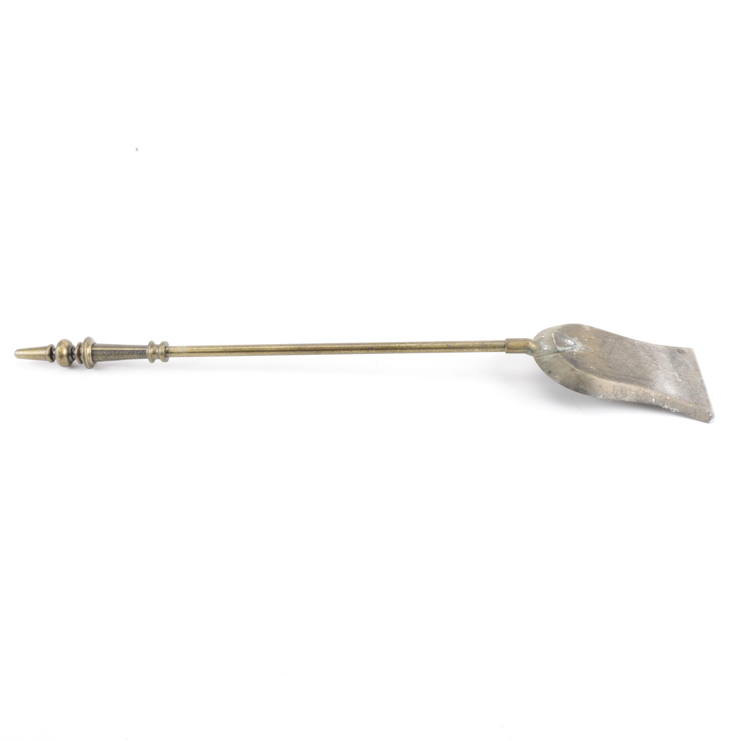 Brass-Tone and Gray Metal Fireplace Tool Set