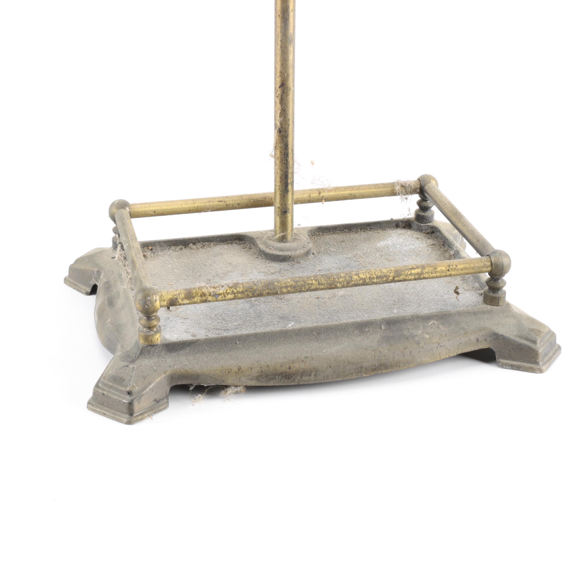 Brass-Tone and Gray Metal Fireplace Tool Set