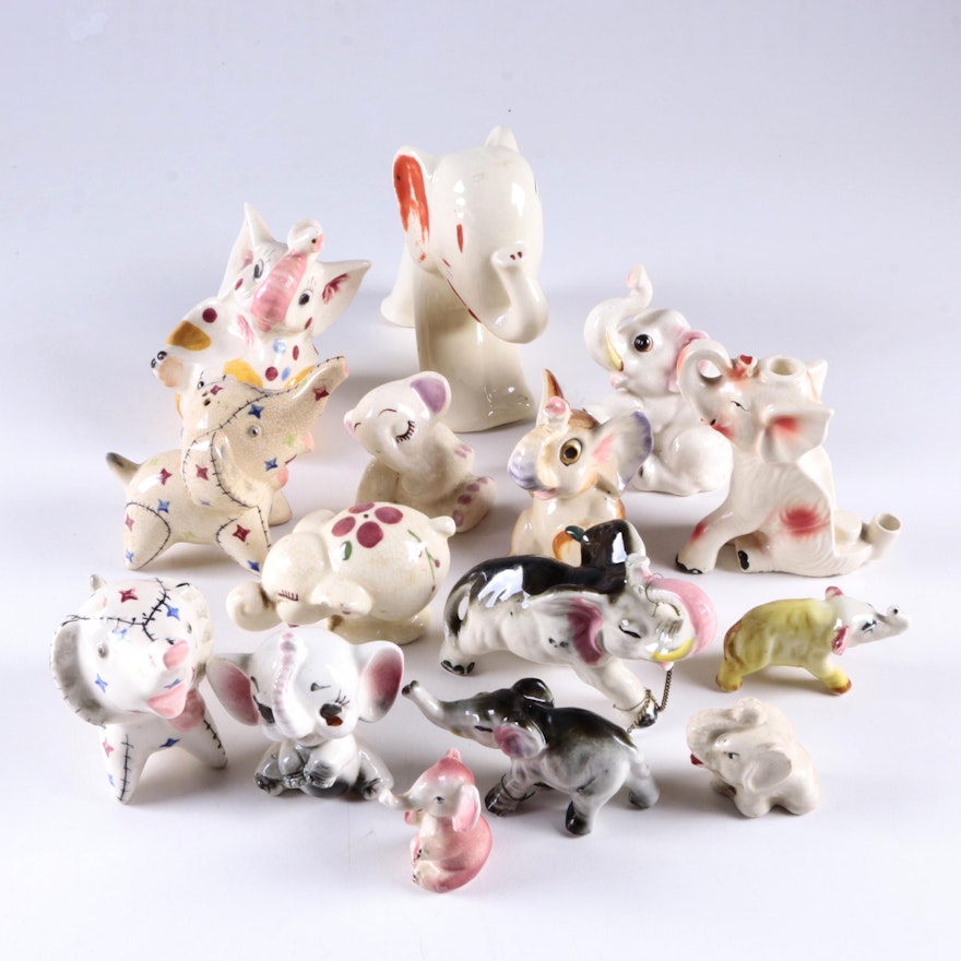 Fifteen Vintage Ceramic Elephant Figurines