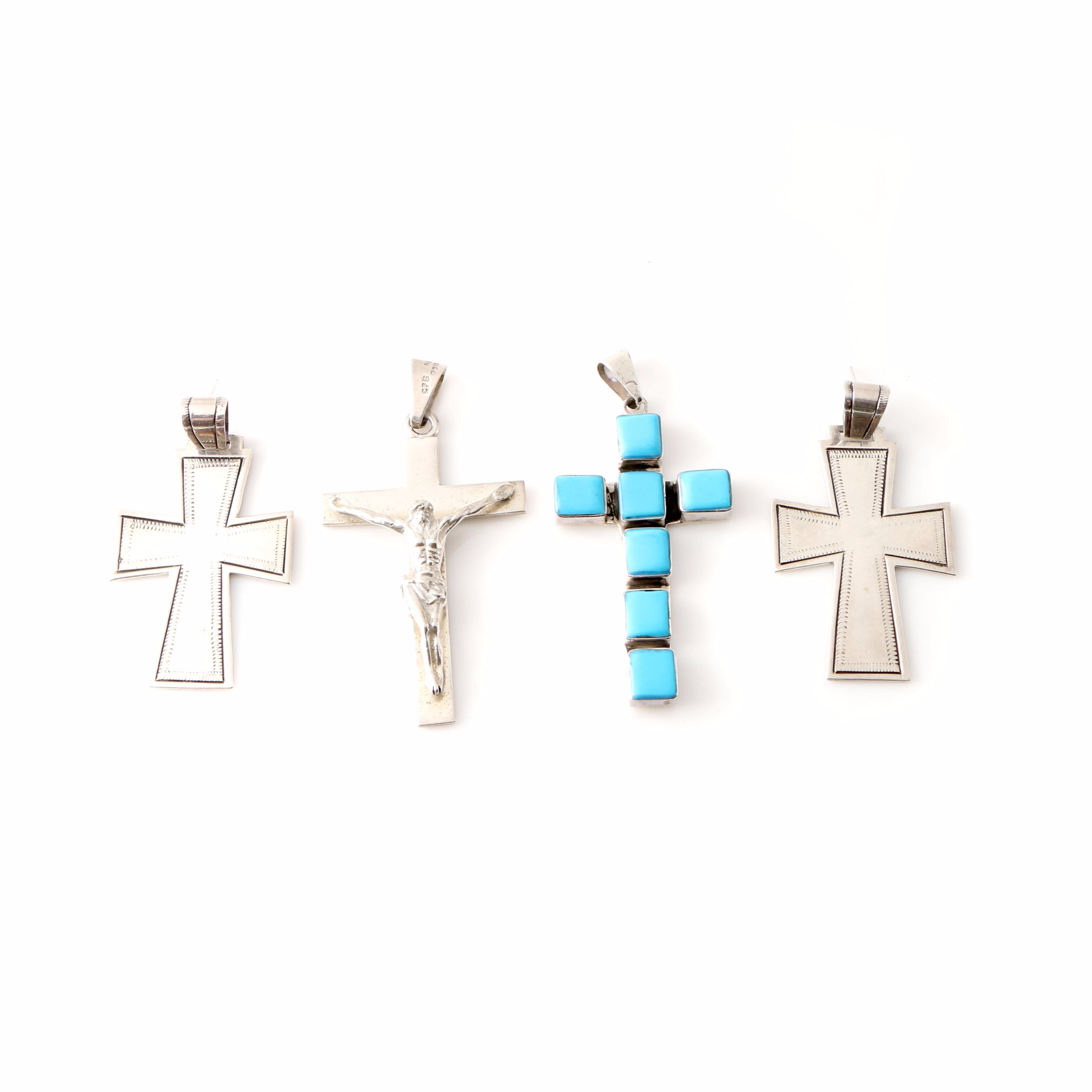 Sterling Silver Cross Earrings and Pendants Including a Crucifix Pendant