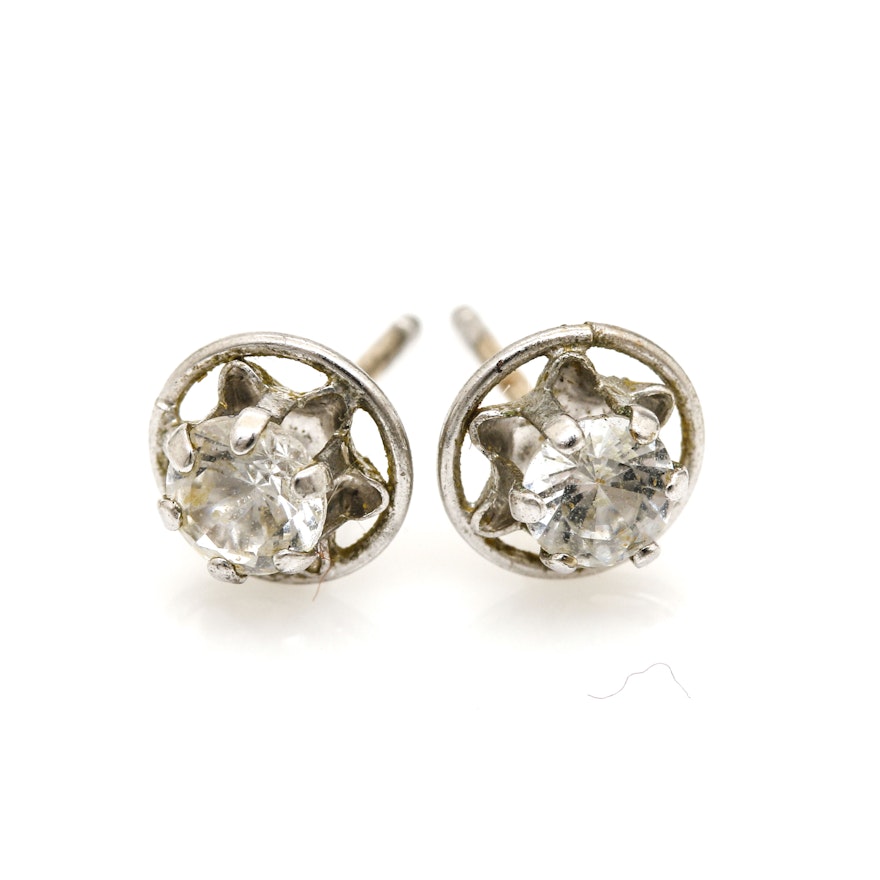 10K White Gold White Topaz Stud Earrings