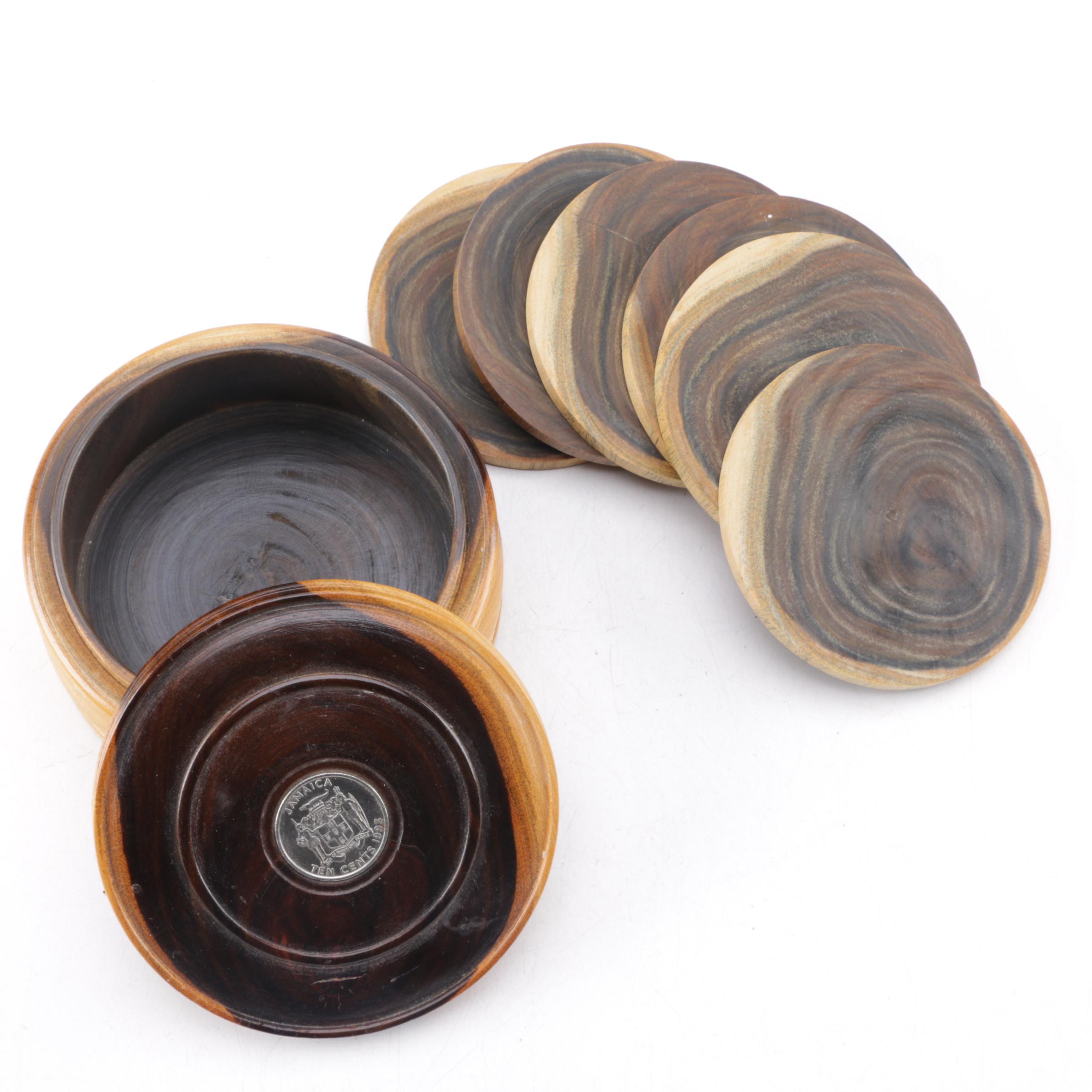 Turkish Brass Coffee Pot and Wooden Coasters