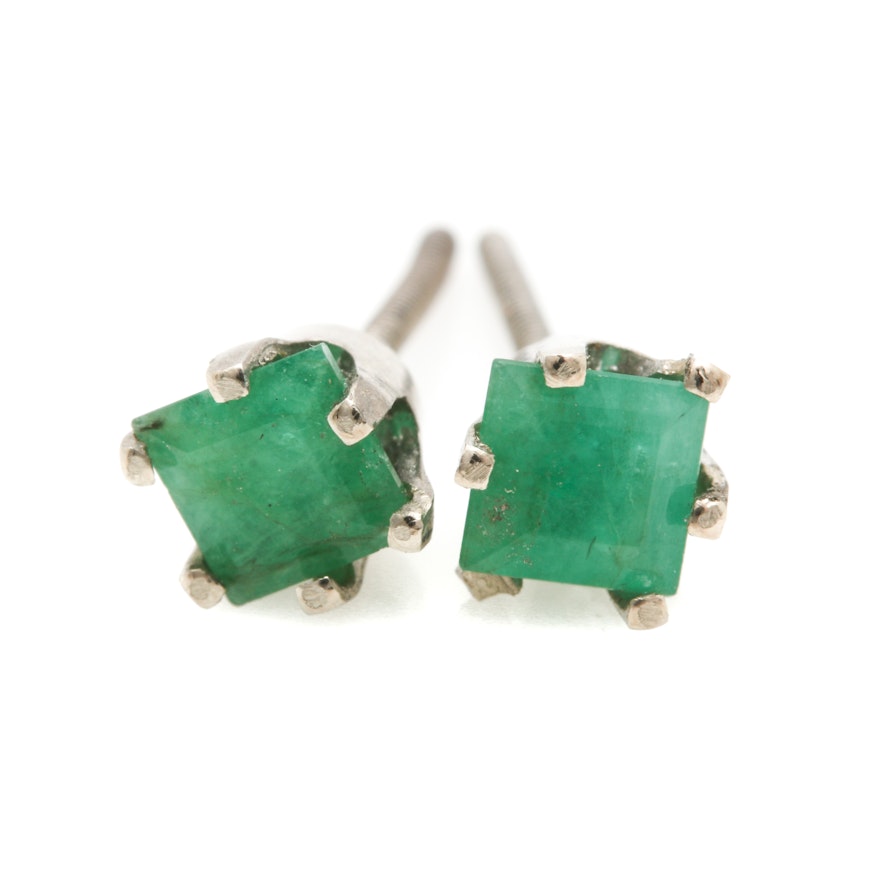 14K White Gold Emerald Earrings