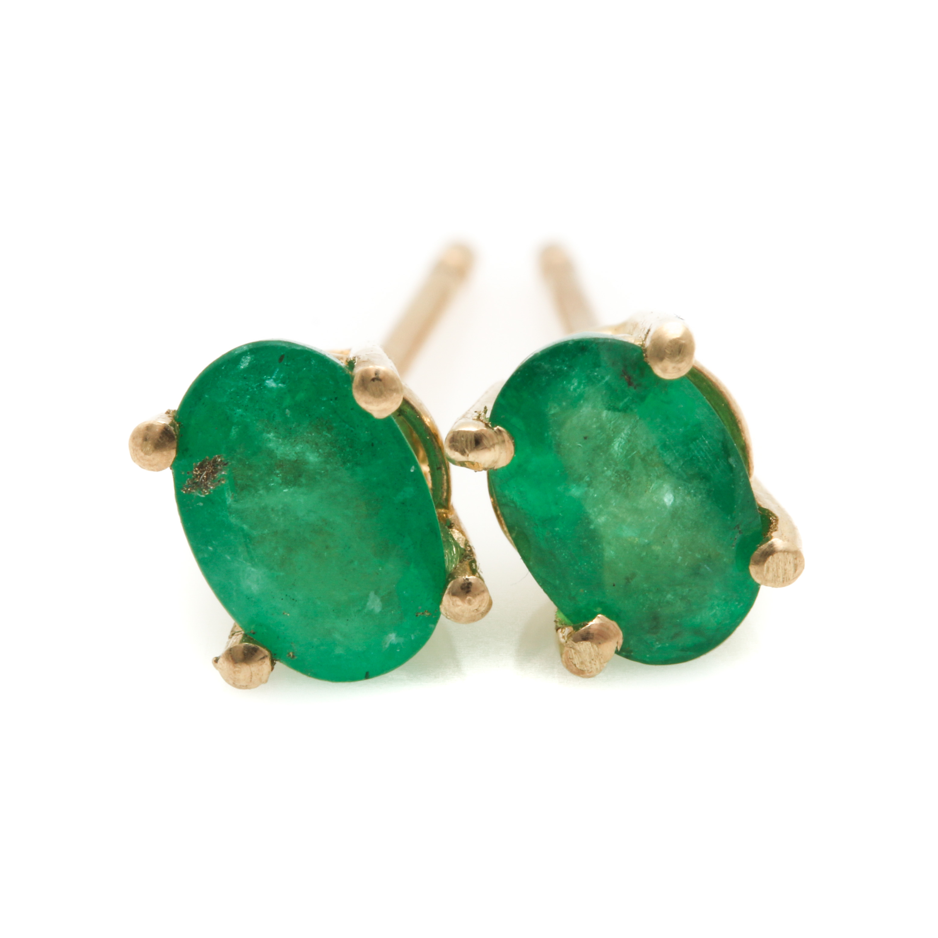 14K Yellow Gold Emerald Earrings