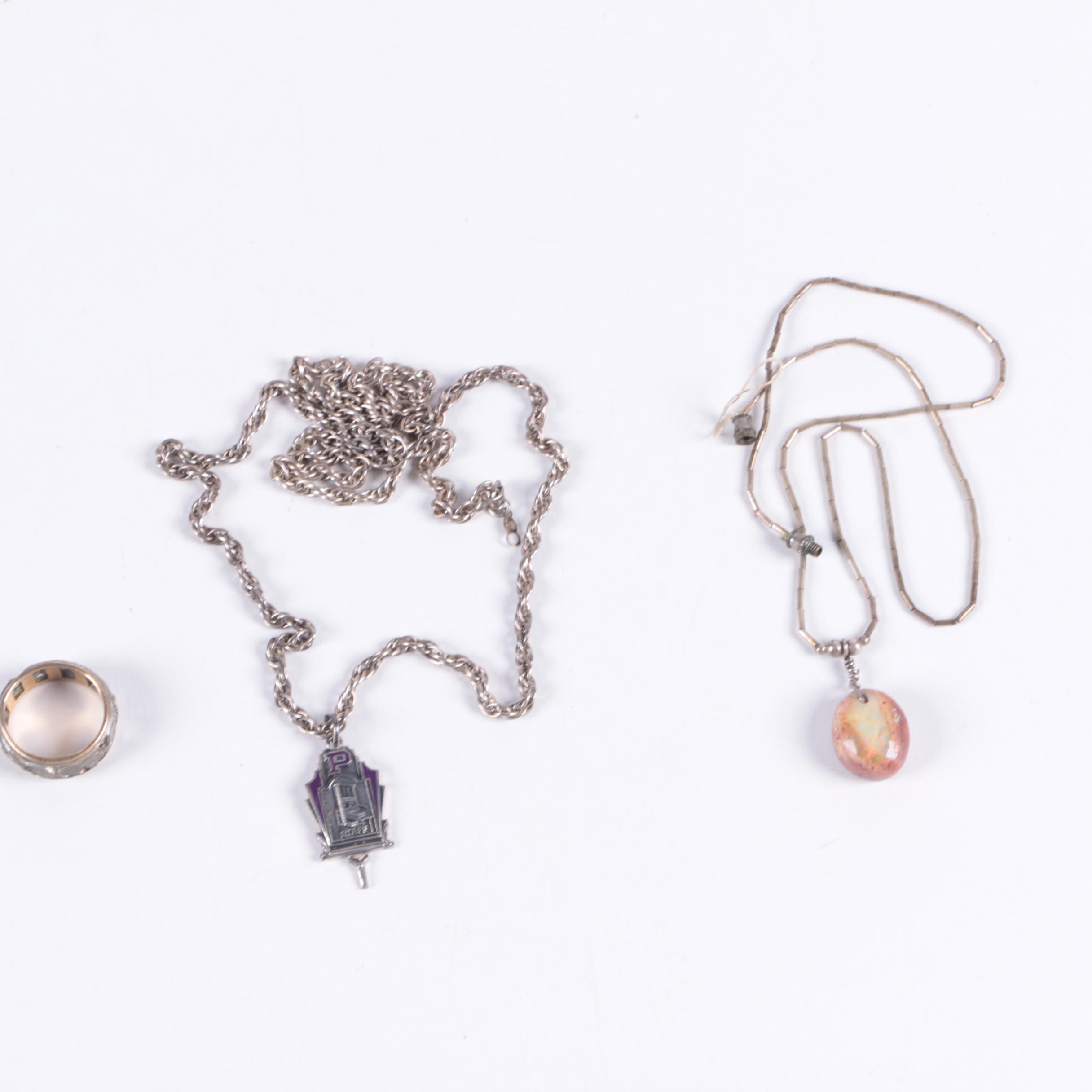 Vintage Sterling Silver Pendant Necklaces and Ring Featuring Boulder Opal