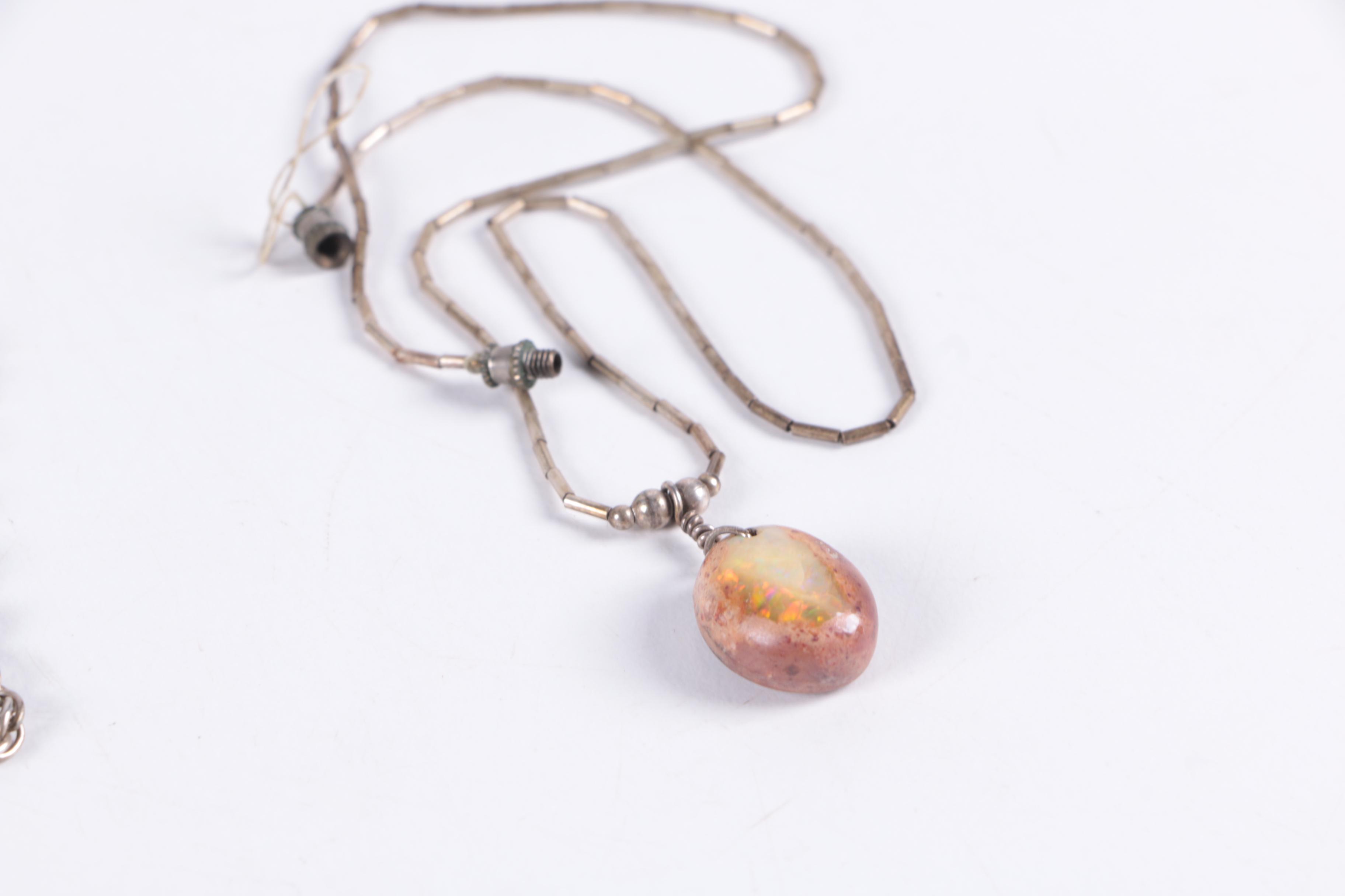 Vintage Sterling Silver Pendant Necklaces and Ring Featuring Boulder Opal