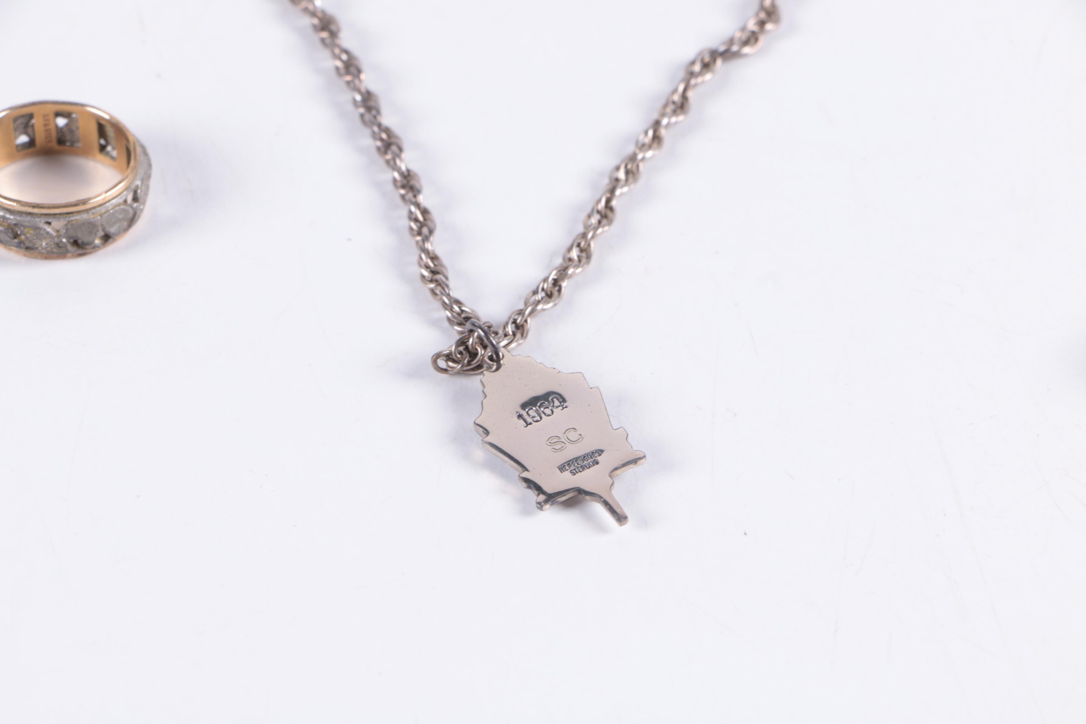 Vintage Sterling Silver Pendant Necklaces and Ring Featuring Boulder Opal