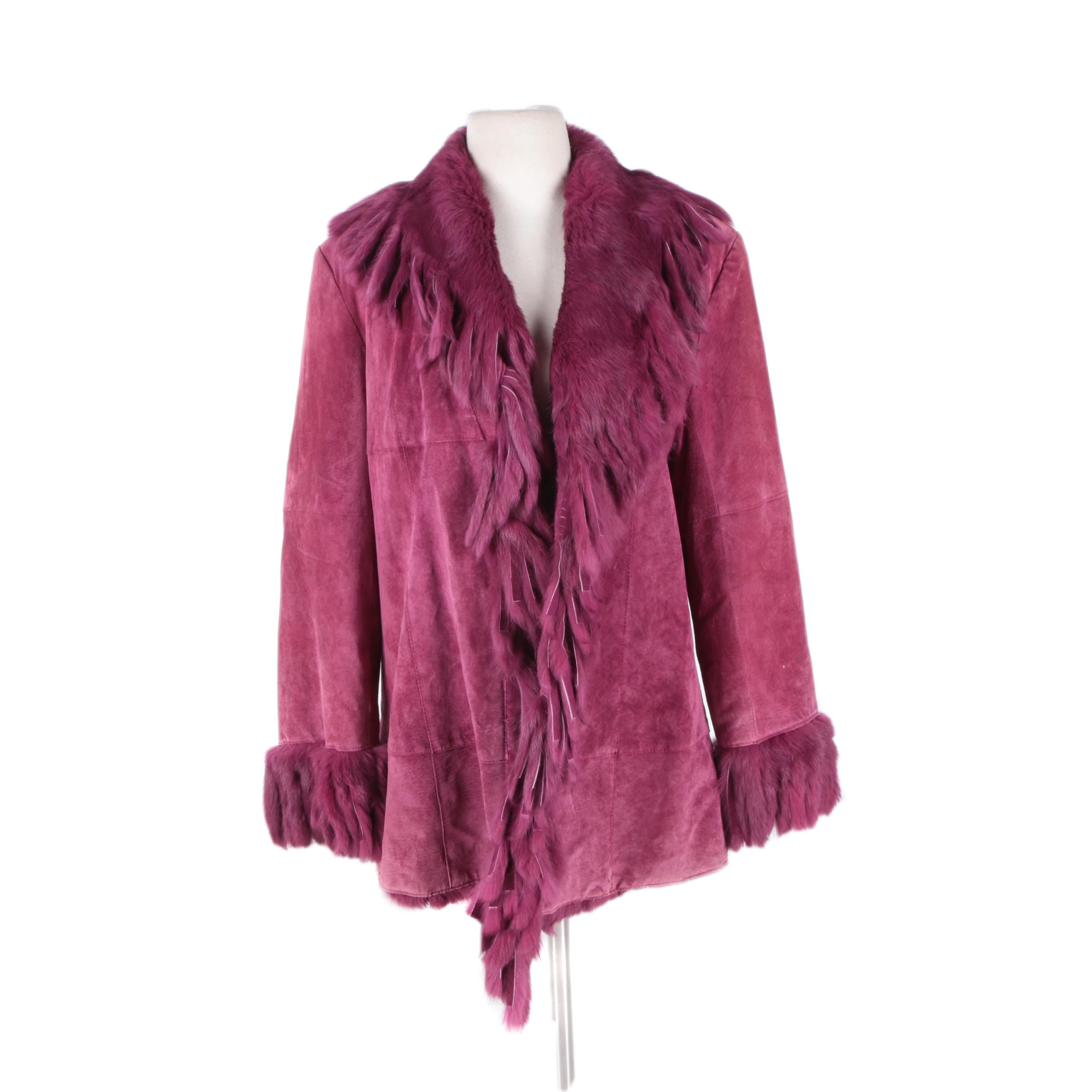 Nancy Bolen City Girl Dyed Raspberry Suede and Rabbit Fur Coat