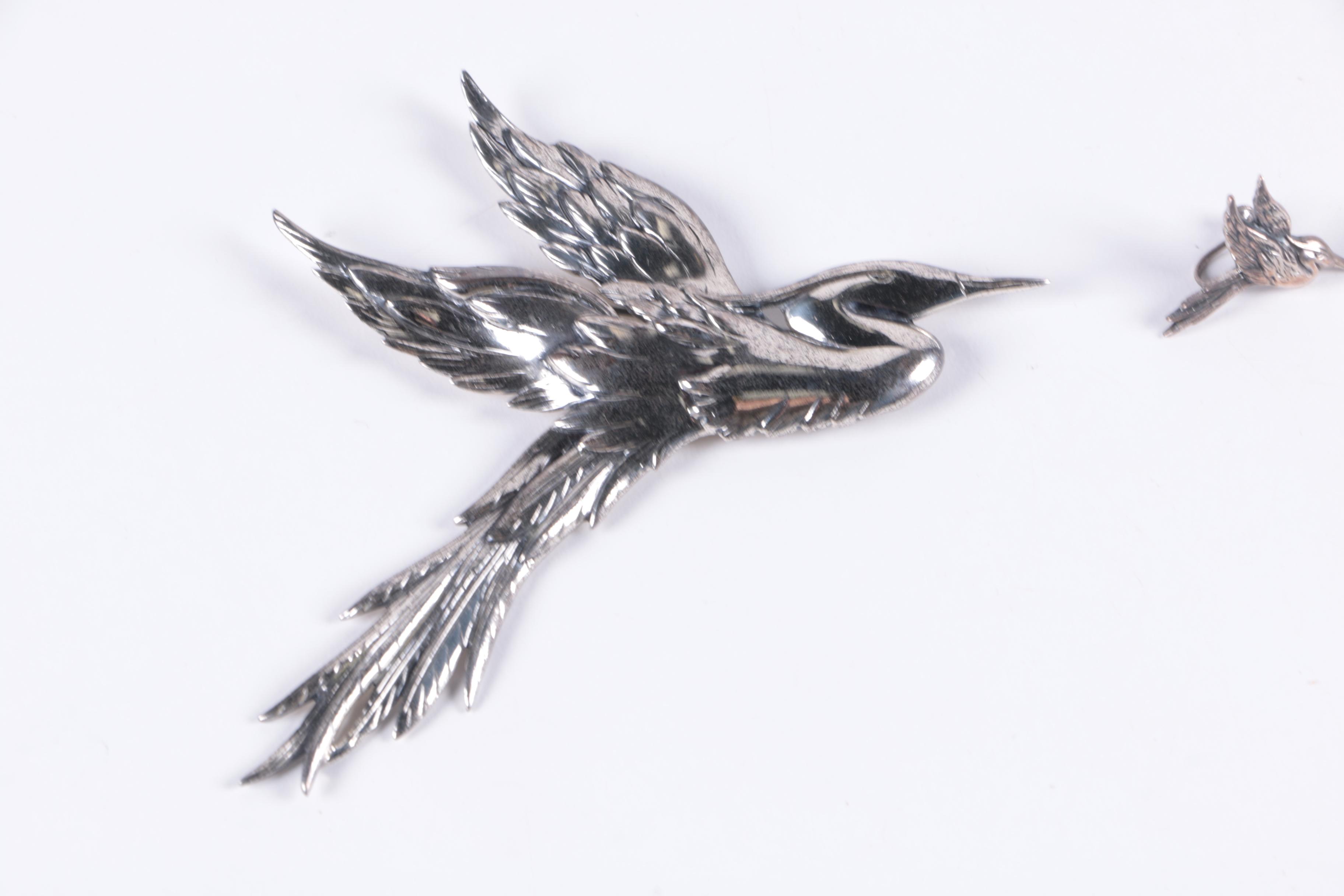 Danecraft Sterling Silver Phoenix Brooch and Screw Back Earrings