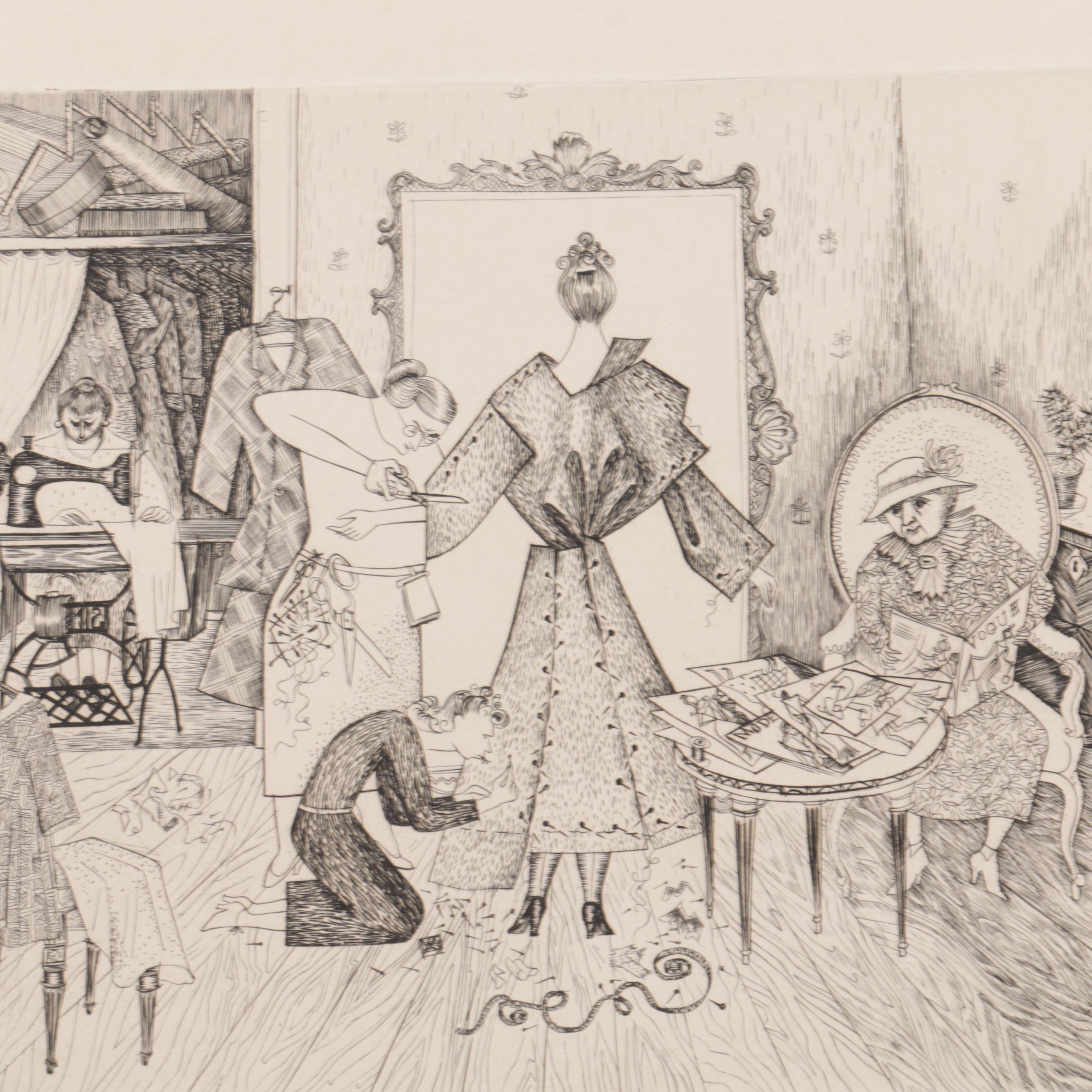 Two Etchings Including Suzanne Balkanyi's "Salon de Couture" and Claude-Perraud