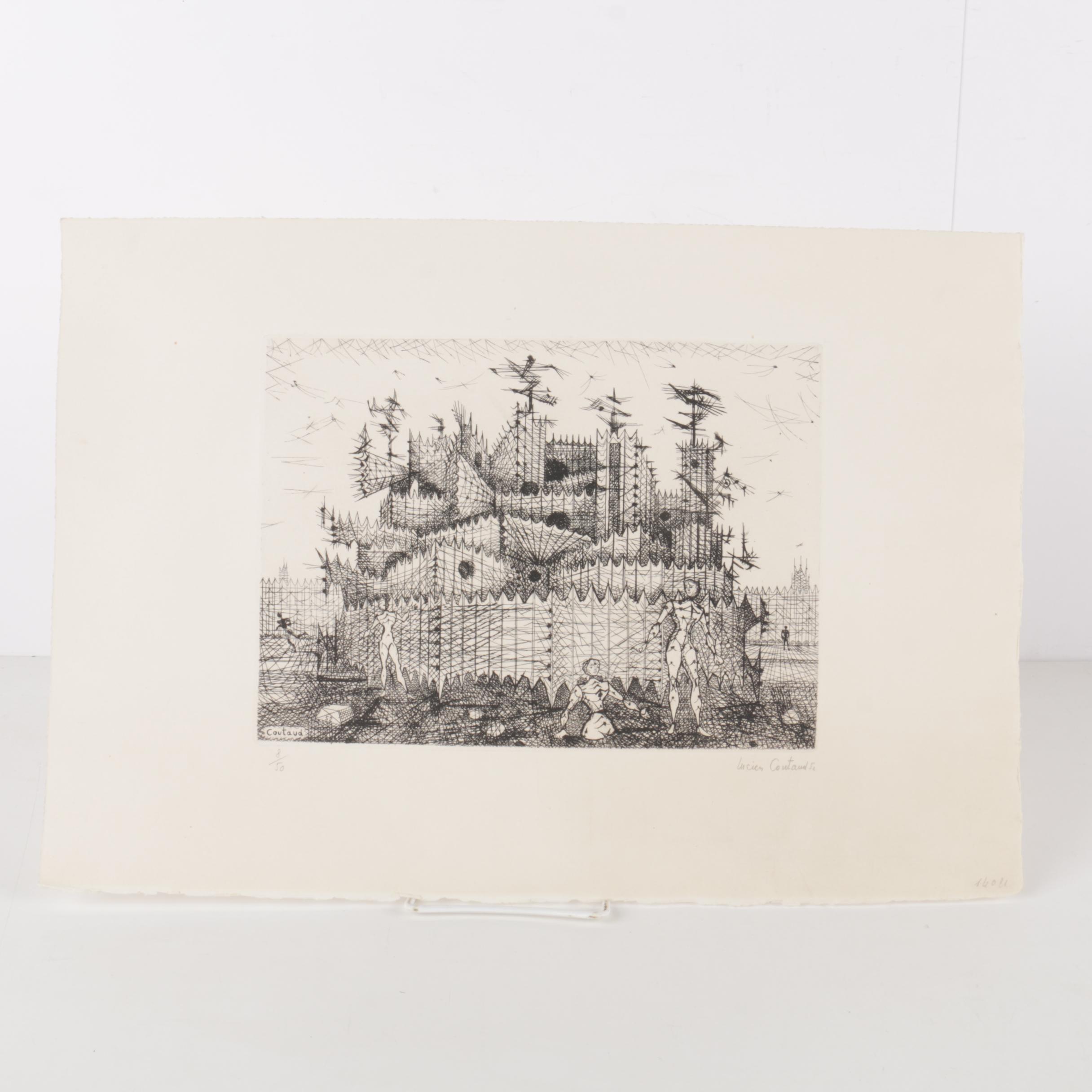1952 Limited Edition Etchings by Lucien Coutaud and Etching After Lagrenée