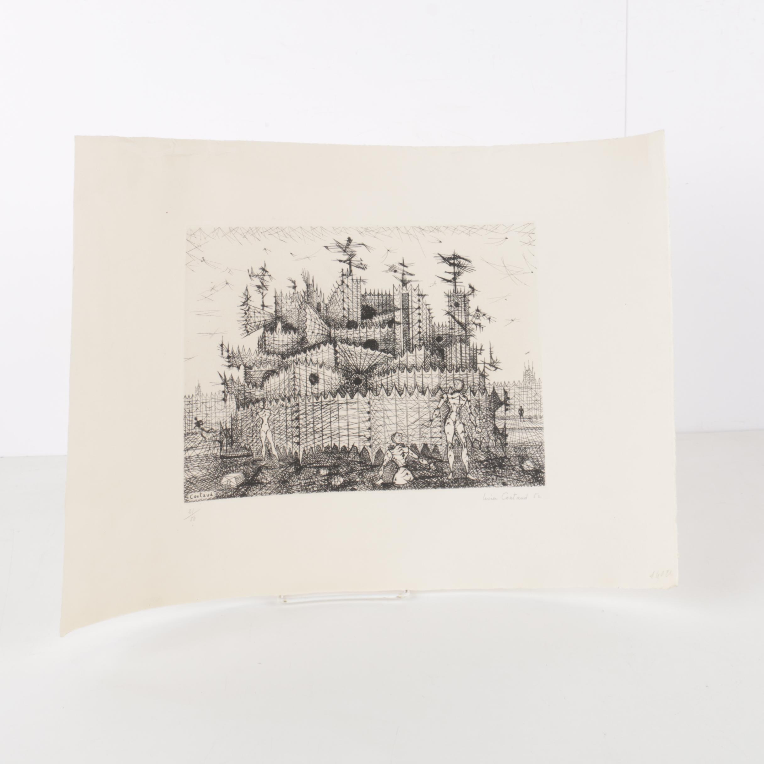 1952 Limited Edition Etchings by Lucien Coutaud and Etching After Lagrenée