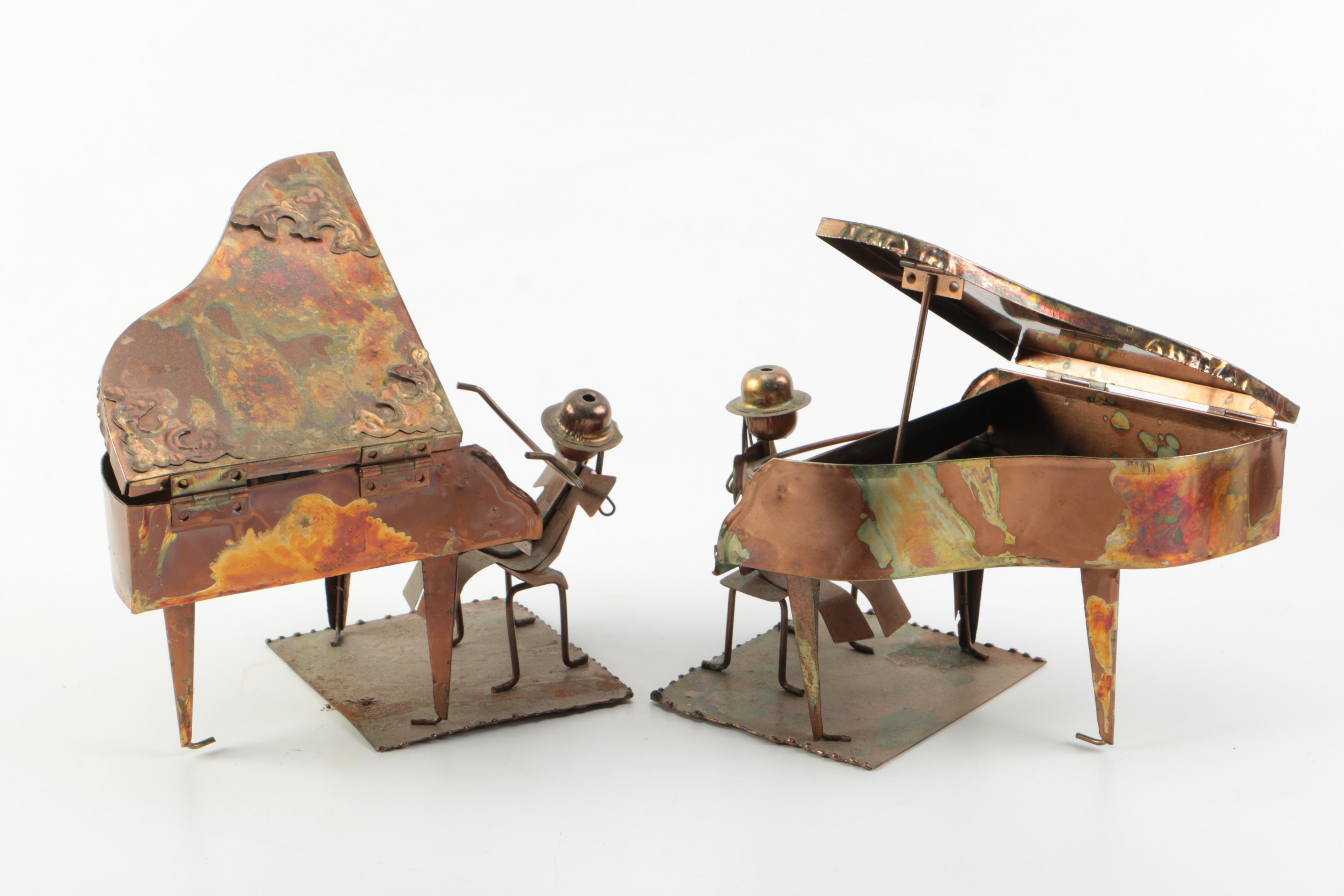 Vintage Copper Tone Tin Music Boxes