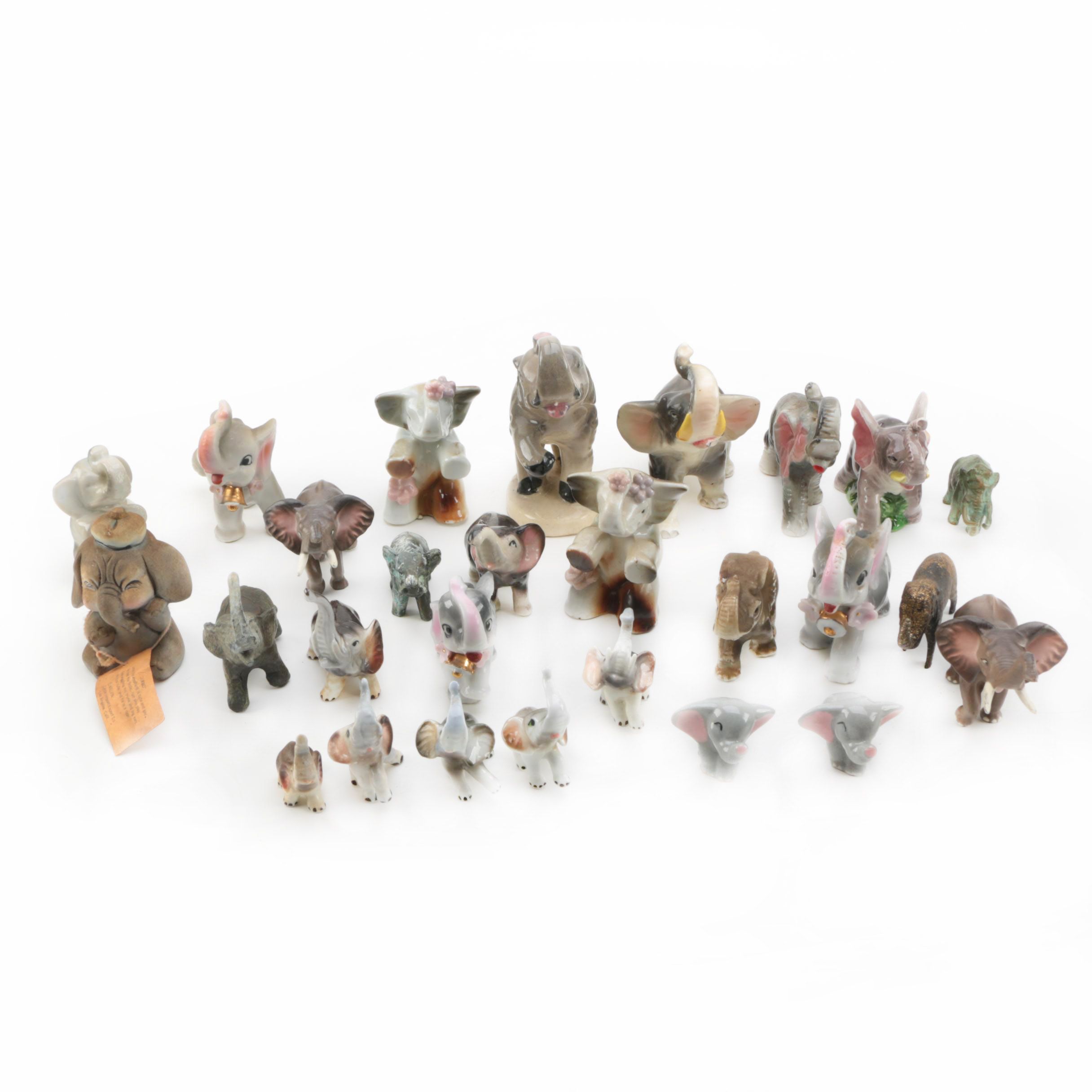 VIntage Porcelain and Ceramic Elephant Figurines