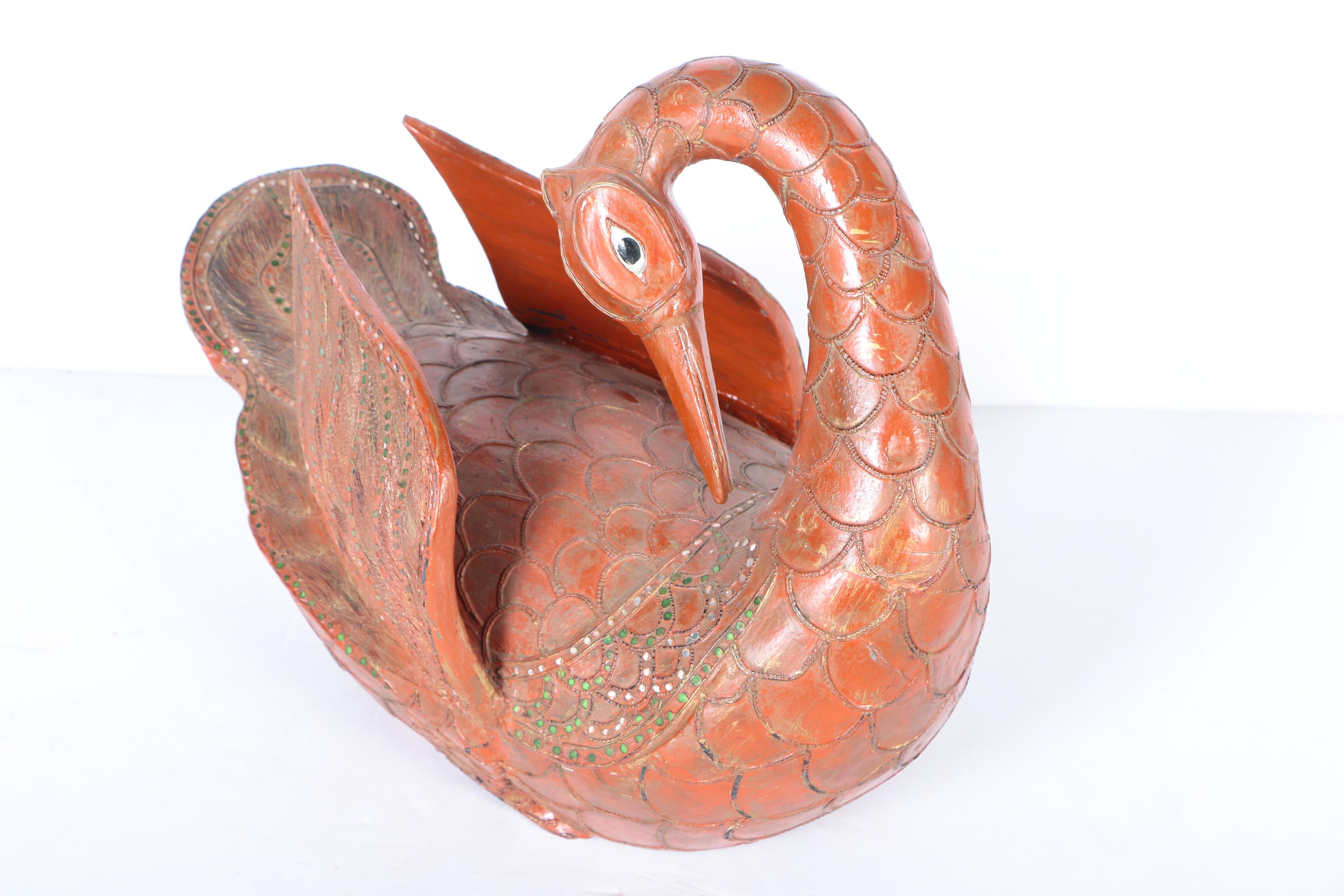 East Asian Style Carved Wooden Swan Sculptures