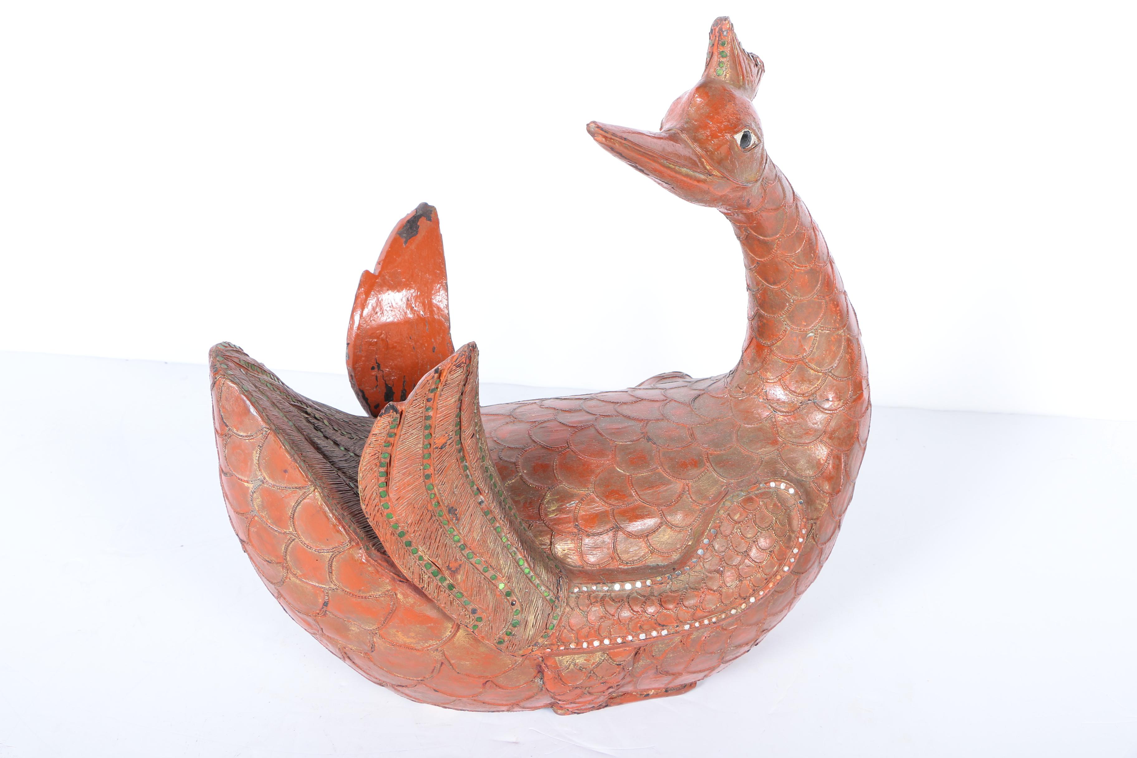 East Asian Style Carved Wooden Swan Sculptures