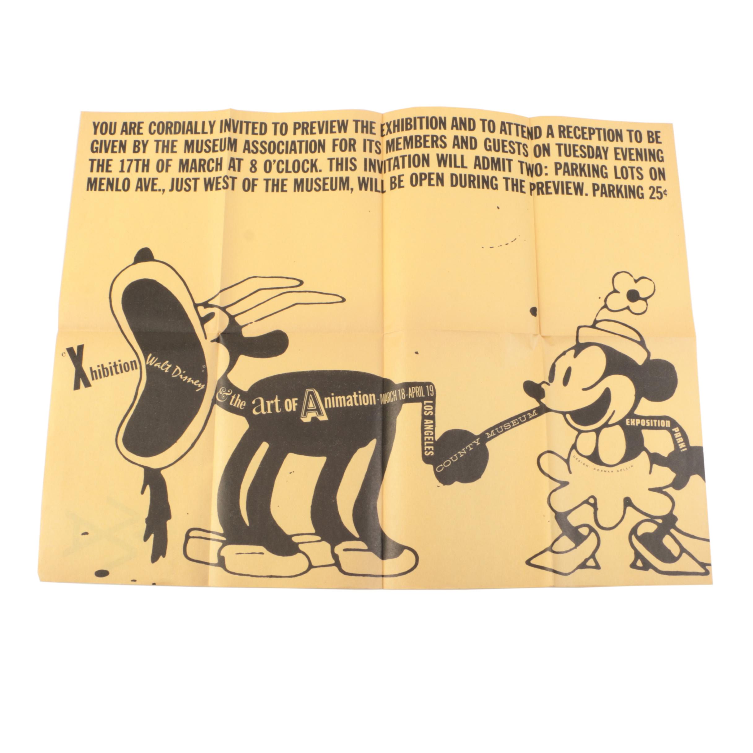 1959 Invitation to "Walt Disney & the Art of Animation" at LA County Museum