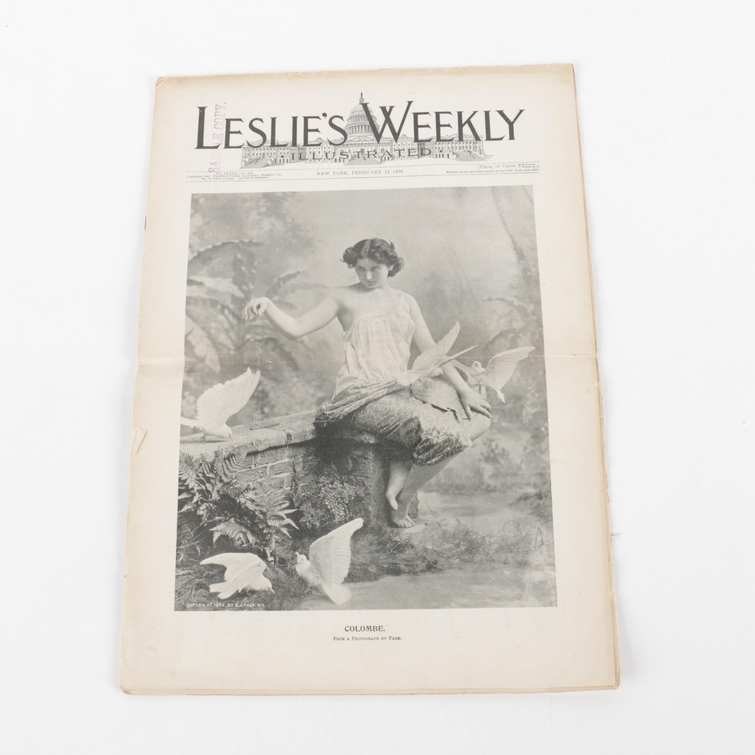 Hand Colored Harper's Weekly Wood Engraving and 1896 Leslie's Weekly Publication