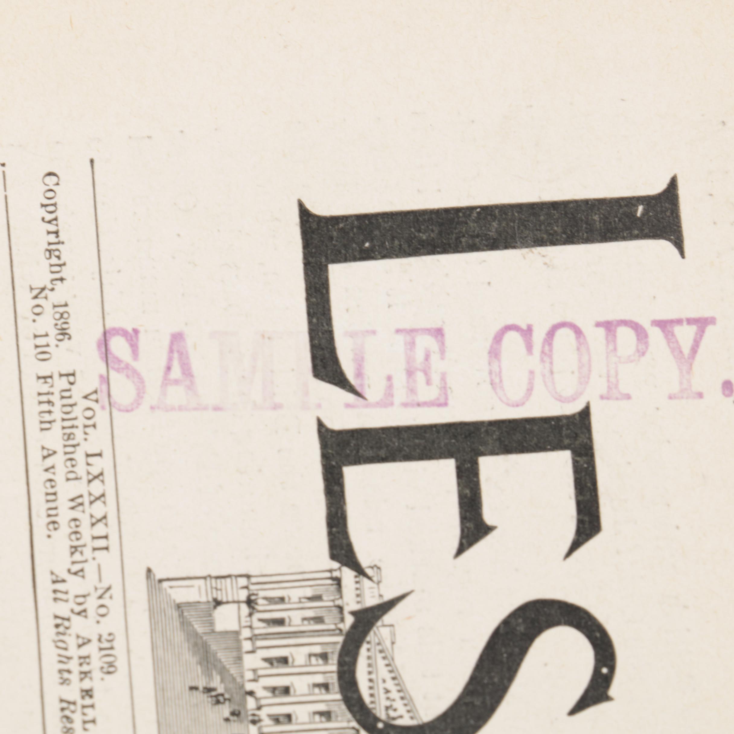 Hand Colored Harper's Weekly Wood Engraving and 1896 Leslie's Weekly Publication