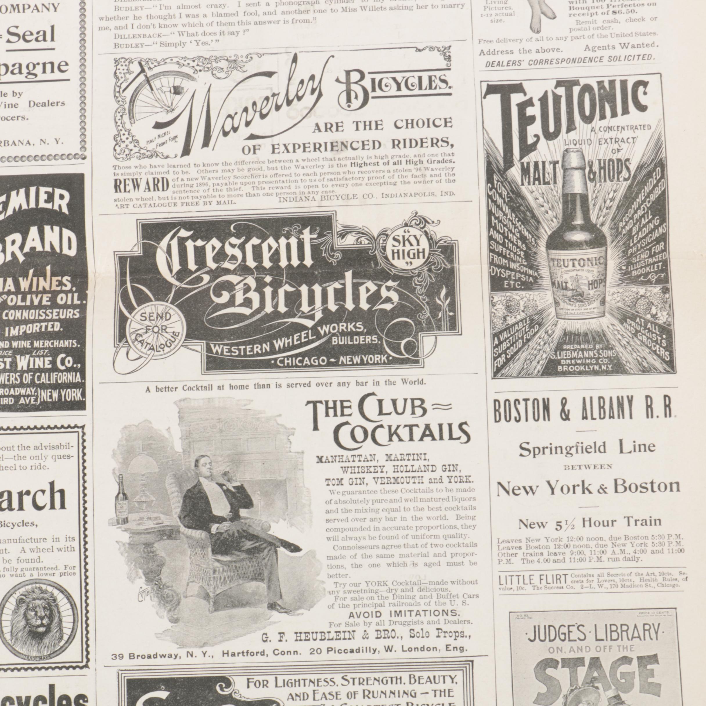 Hand Colored Harper's Weekly Wood Engraving and 1896 Leslie's Weekly Publication