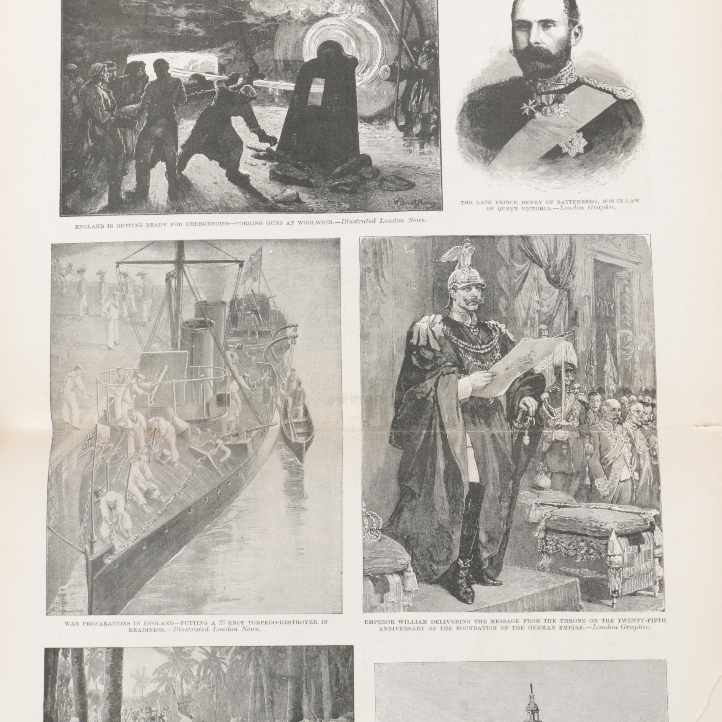 Hand Colored Harper's Weekly Wood Engraving and 1896 Leslie's Weekly Publication