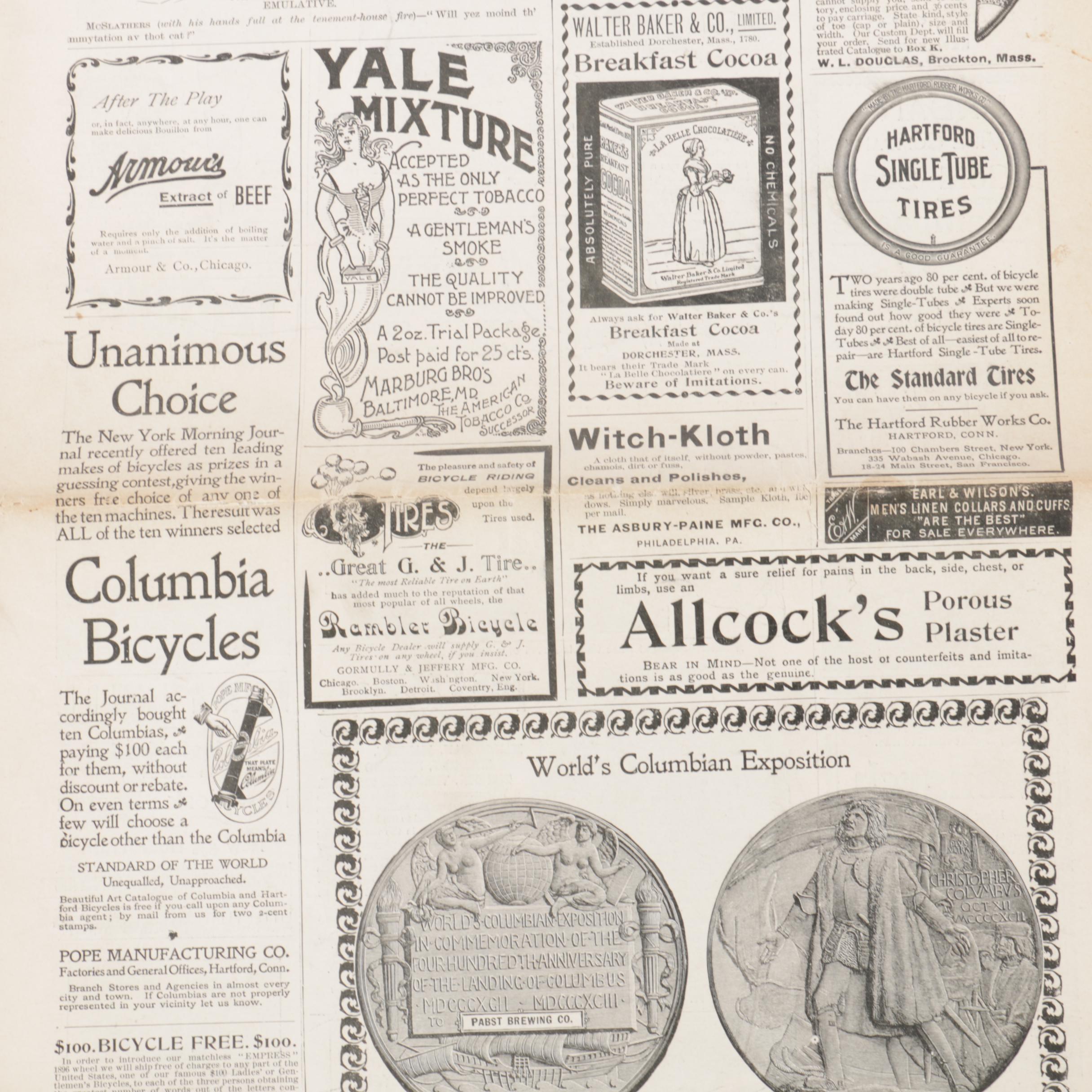 Hand Colored Harper's Weekly Wood Engraving and 1896 Leslie's Weekly Publication