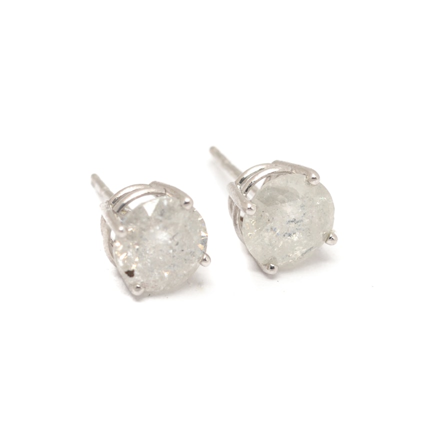 Pair of Sterling Silver 1.85 CTW Diamond Stud Earrings