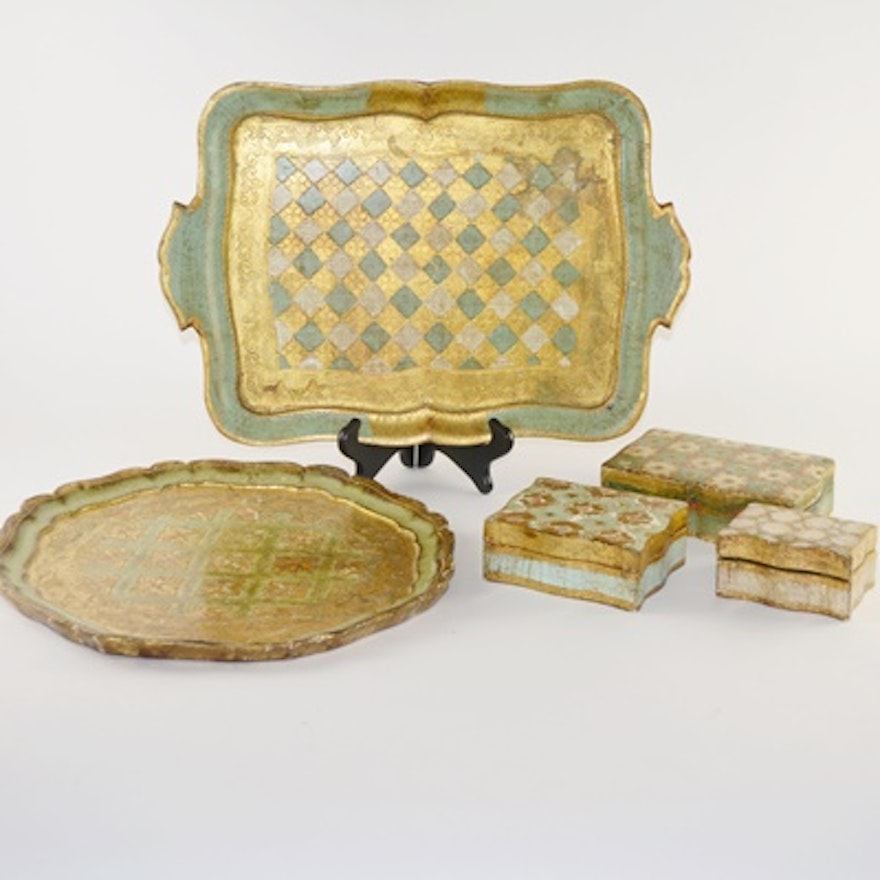Italian Painted Wood Boxes and Trays