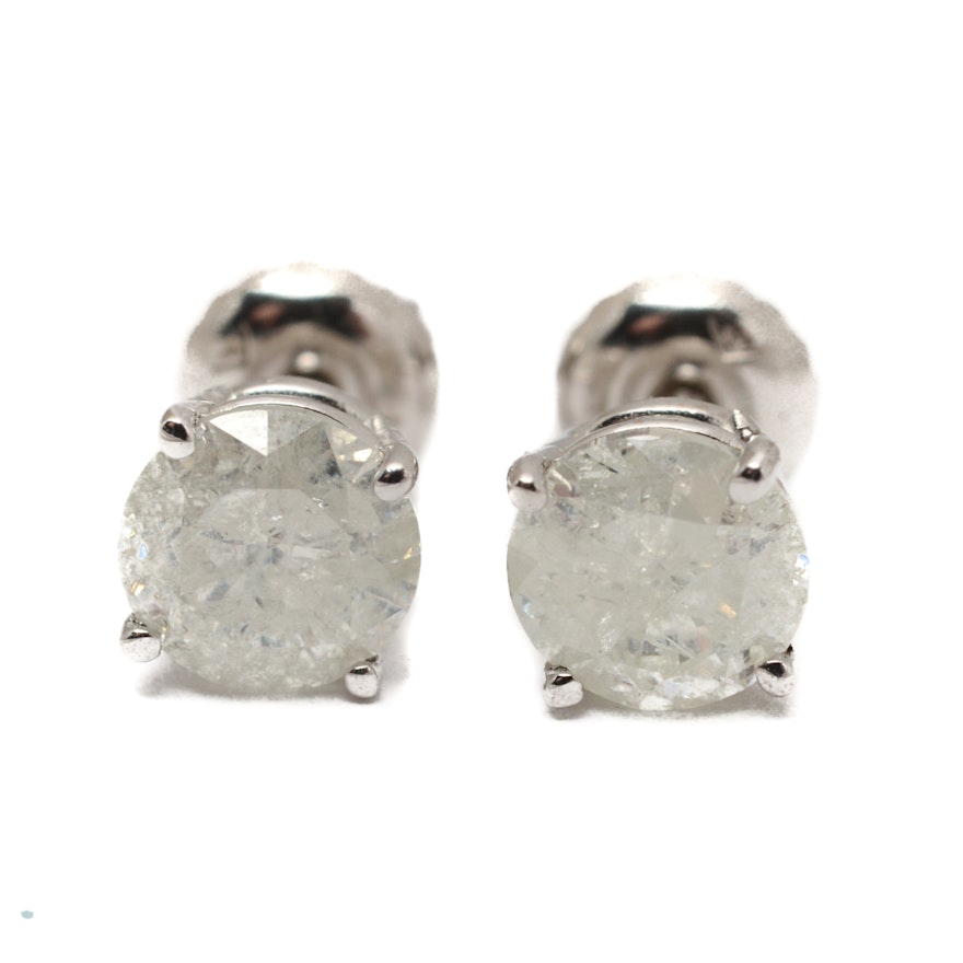 14K White Gold 1.38 CTW Diamond Stud Earrings